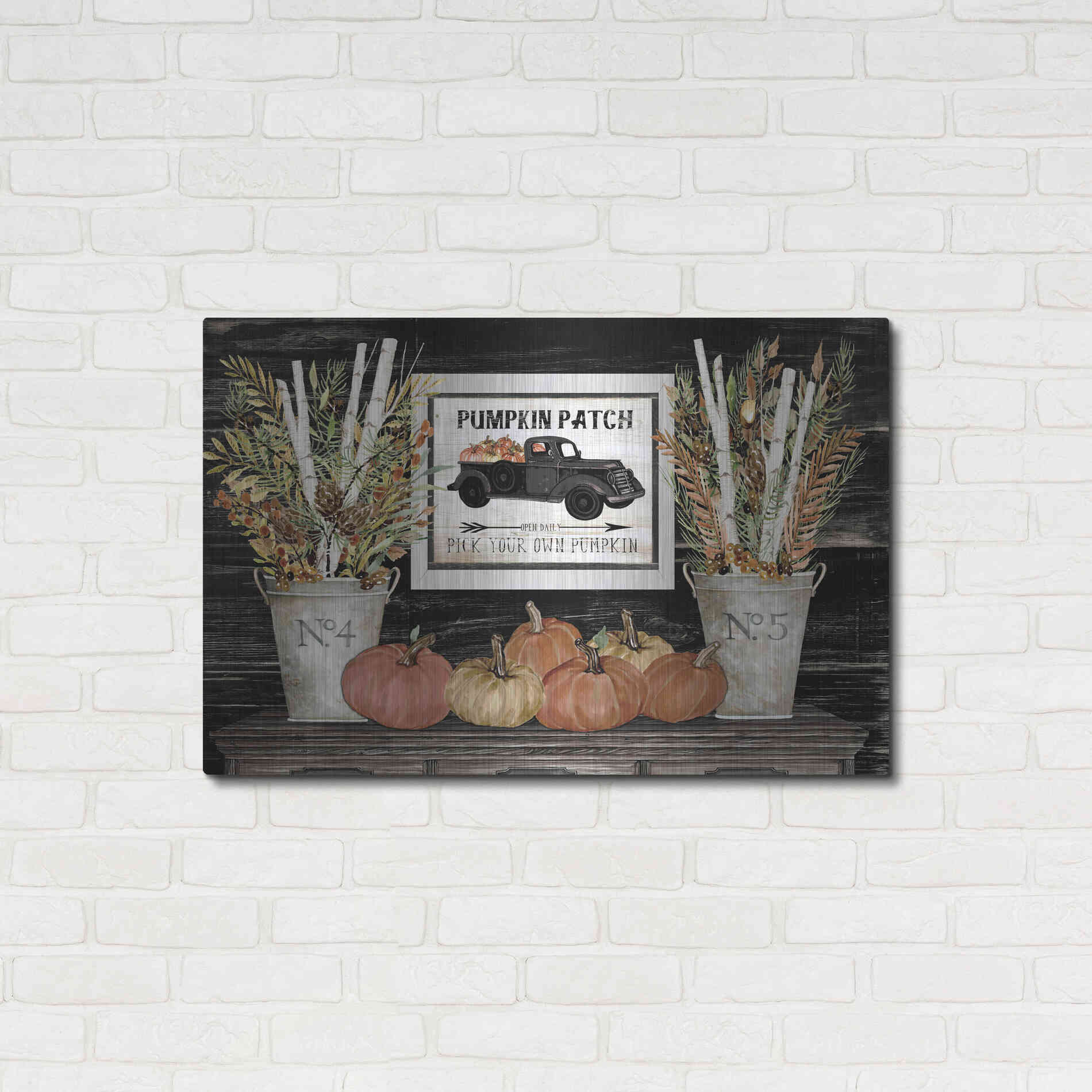 Luxe Metal Art 'Pumpkin Patch Still Life' by Cindy Jacobs, Metal Wall Art,36x24