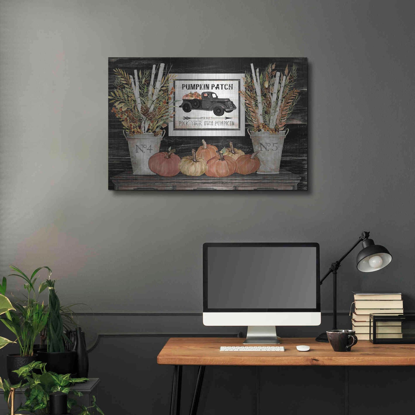 Luxe Metal Art 'Pumpkin Patch Still Life' by Cindy Jacobs, Metal Wall Art,36x24
