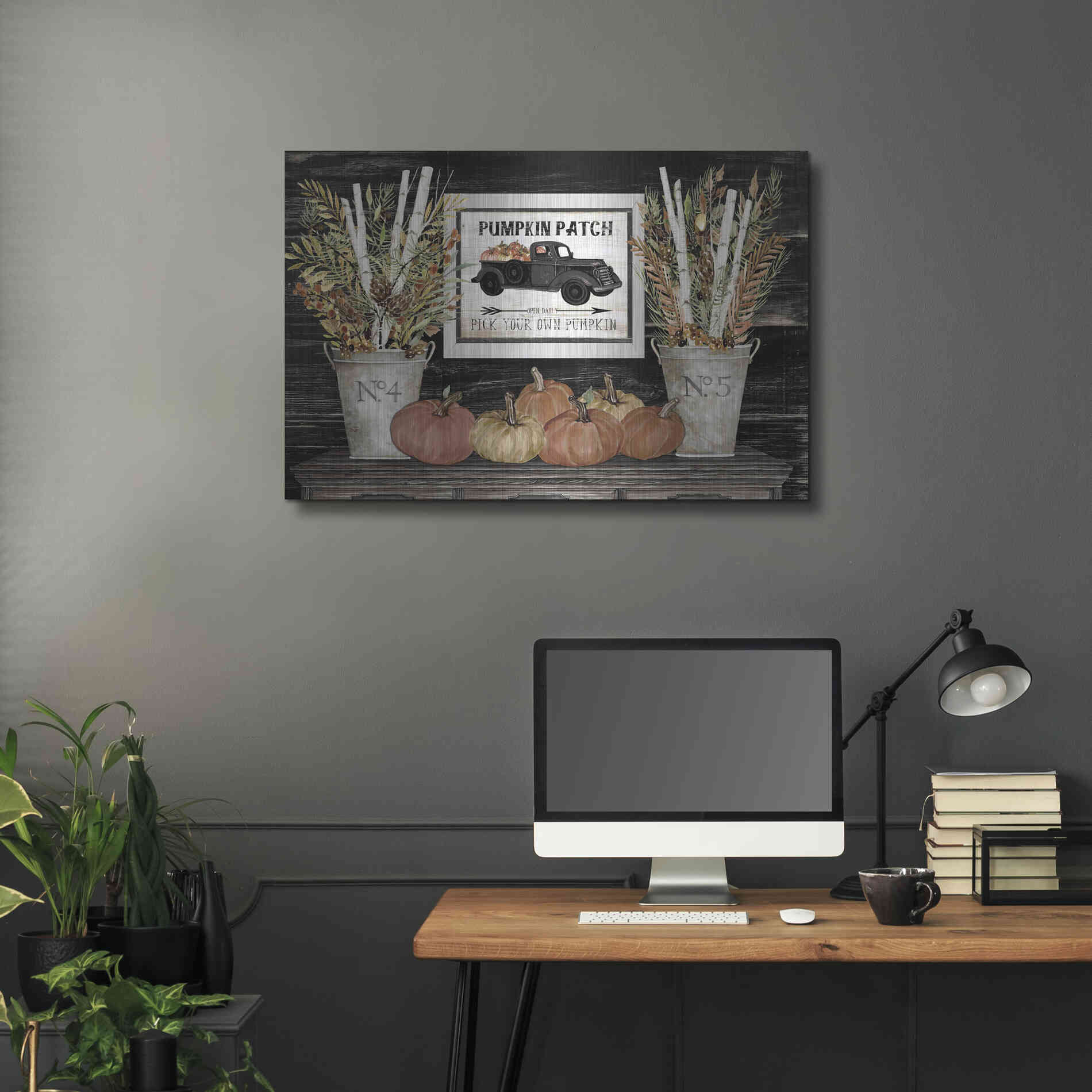 Luxe Metal Art 'Pumpkin Patch Still Life' by Cindy Jacobs, Metal Wall Art,36x24