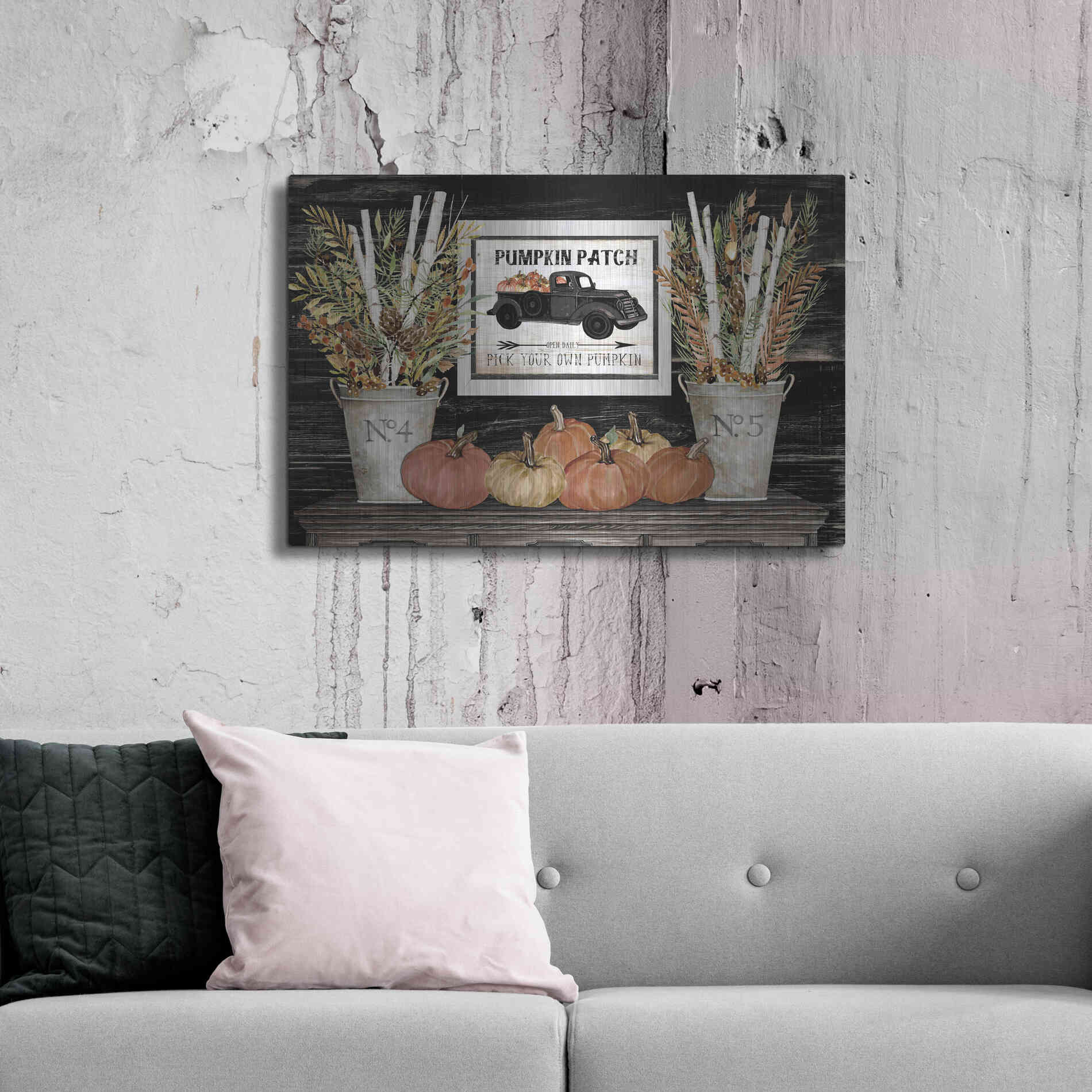 Luxe Metal Art 'Pumpkin Patch Still Life' by Cindy Jacobs, Metal Wall Art,36x24