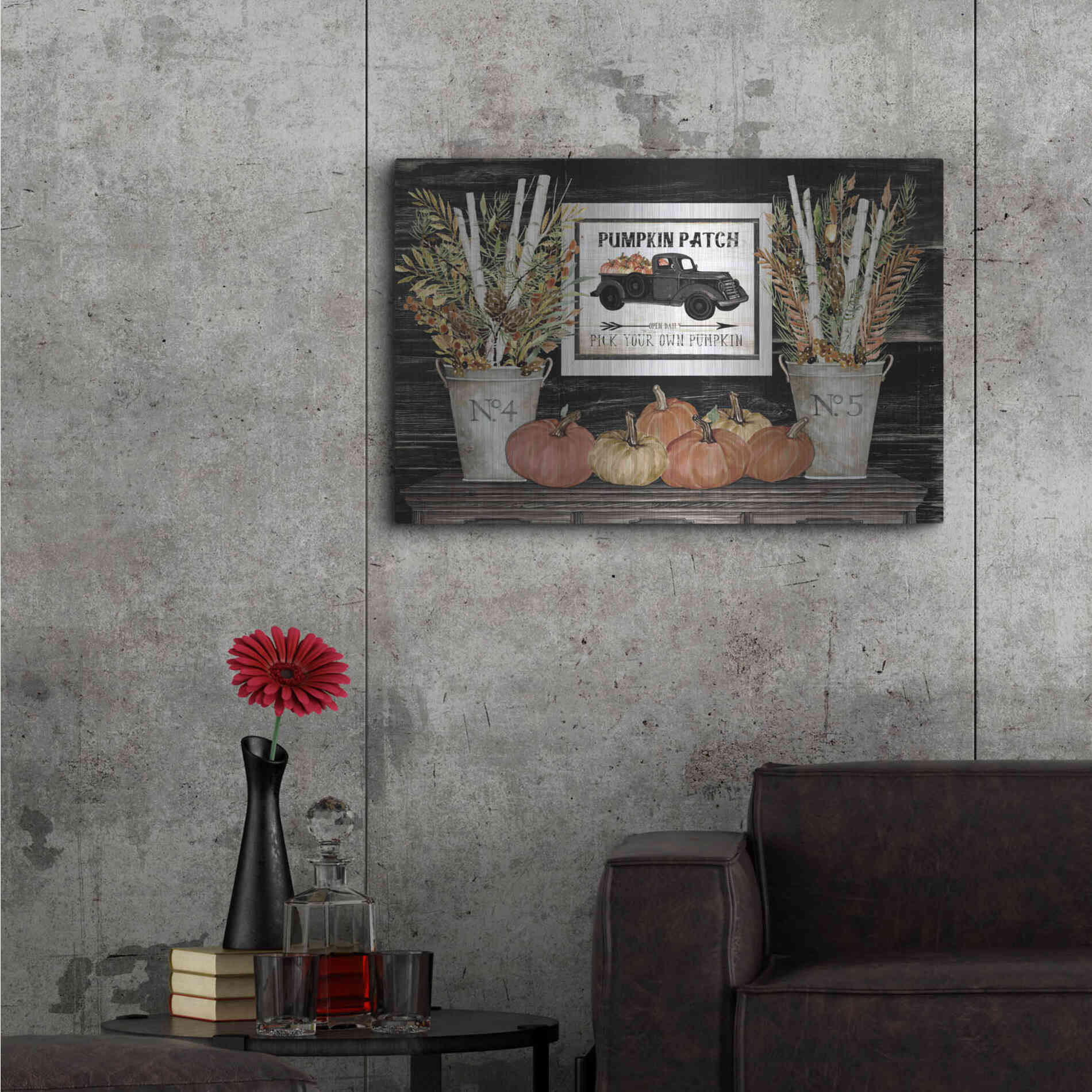 Luxe Metal Art 'Pumpkin Patch Still Life' by Cindy Jacobs, Metal Wall Art,36x24