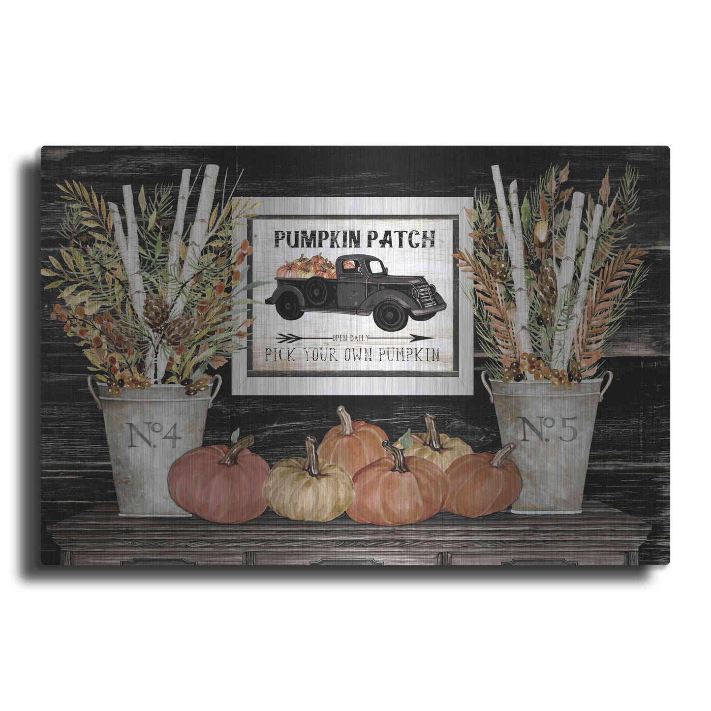 Luxe Metal Art 'Pumpkin Patch Still Life' by Cindy Jacobs, Metal Wall Art