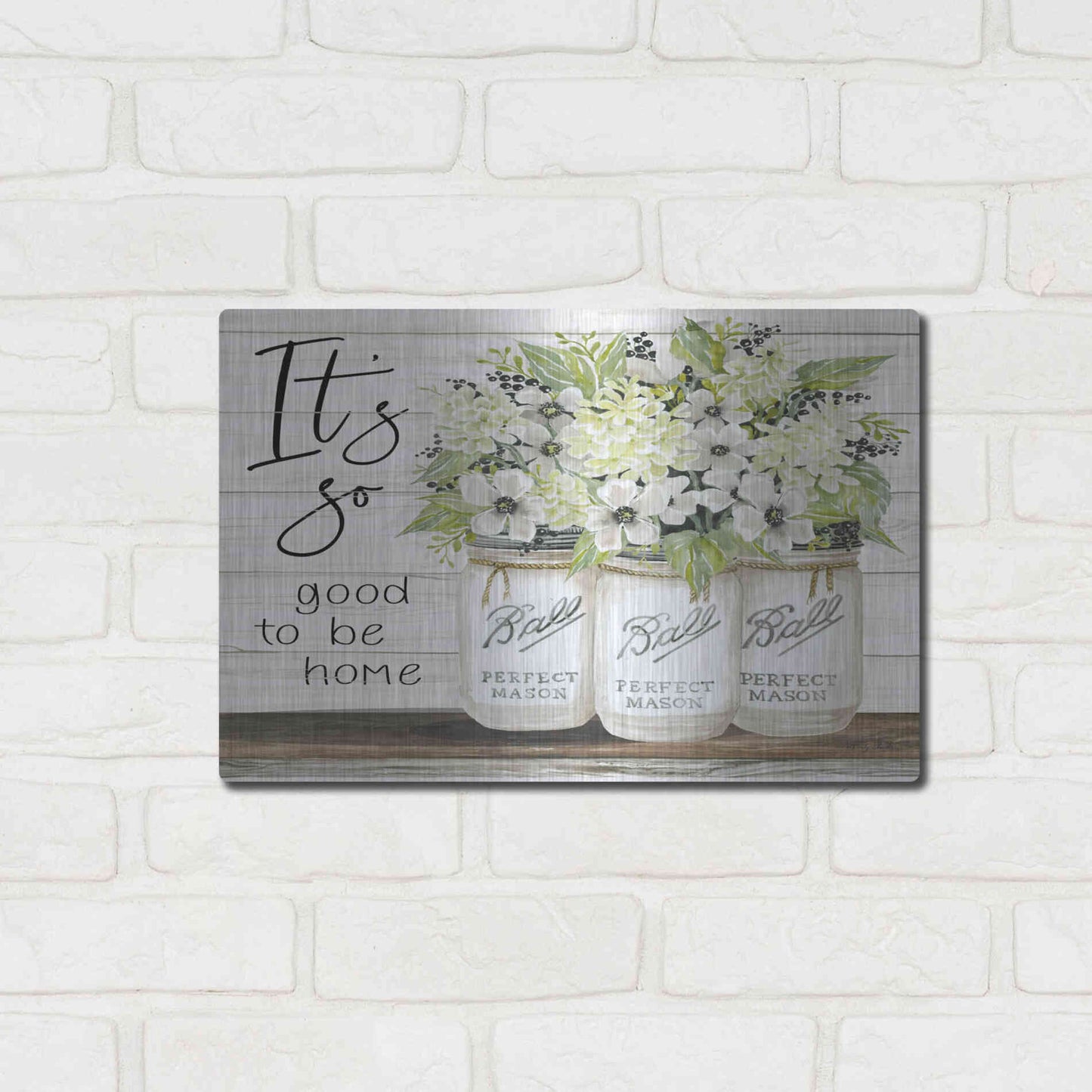 Luxe Metal Art 'It's So Good to be Home Ball Jars' by Cindy Jacobs, Metal Wall Art,16x12