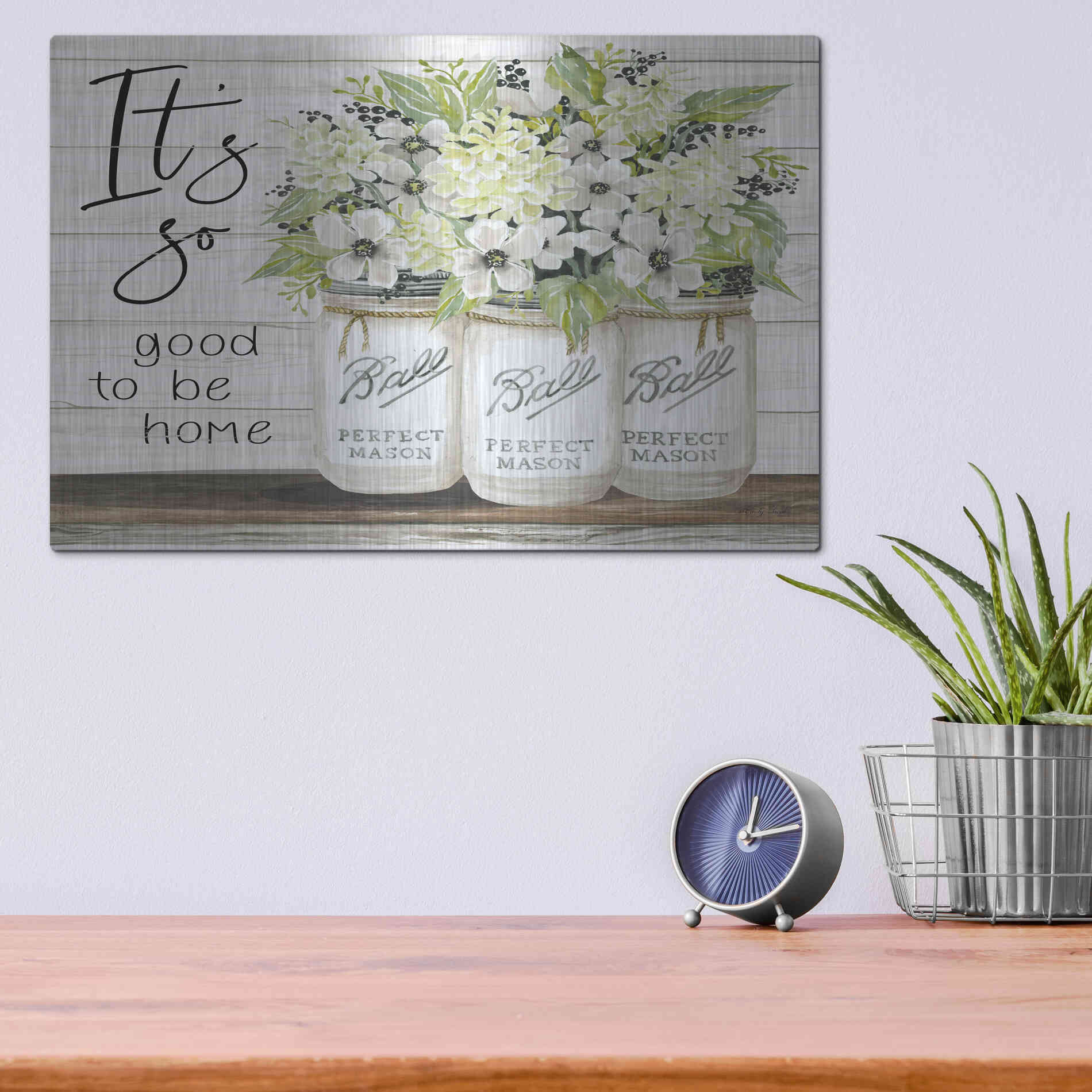 Luxe Metal Art 'It's So Good to be Home Ball Jars' by Cindy Jacobs, Metal Wall Art,16x12
