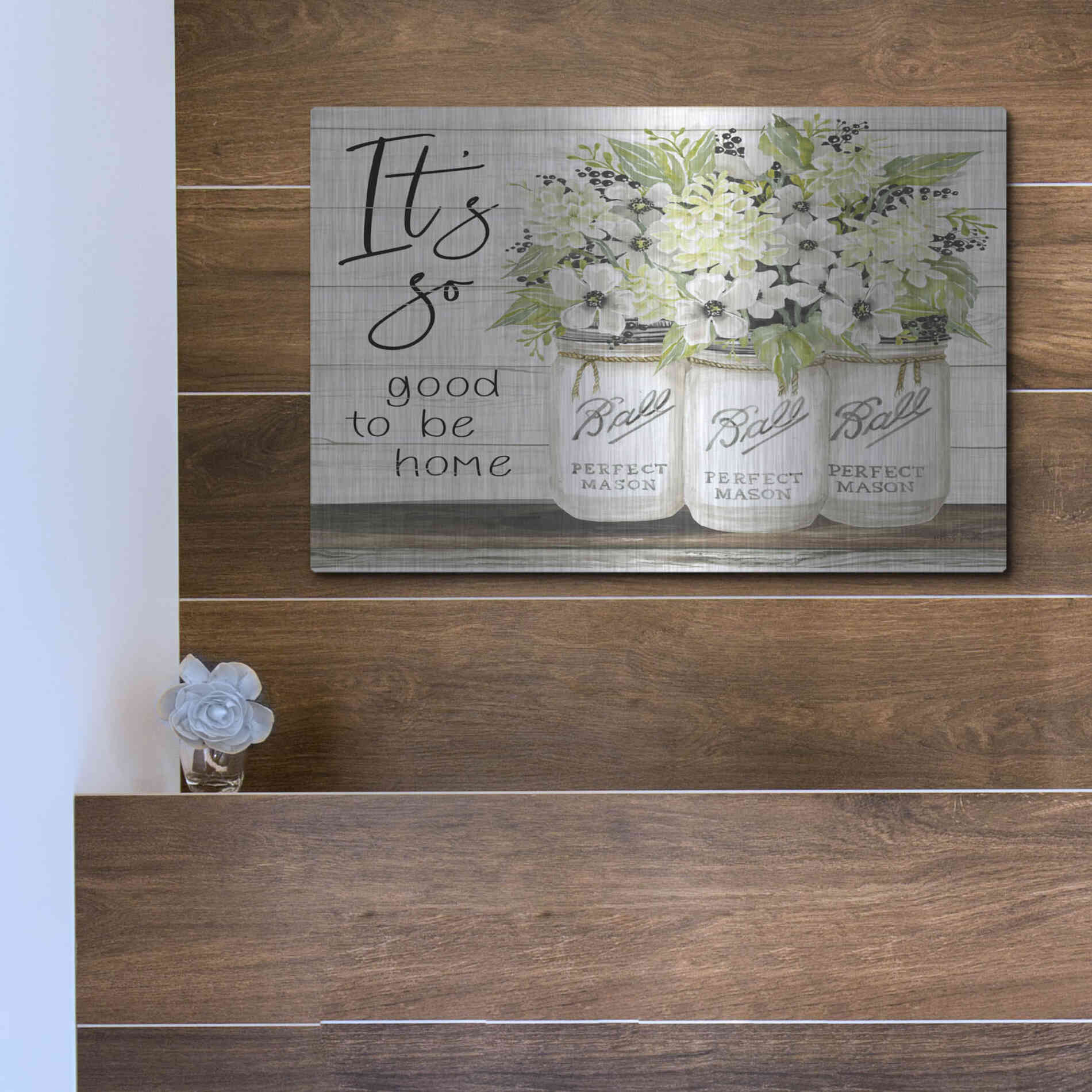 Luxe Metal Art 'It's So Good to be Home Ball Jars' by Cindy Jacobs, Metal Wall Art,16x12