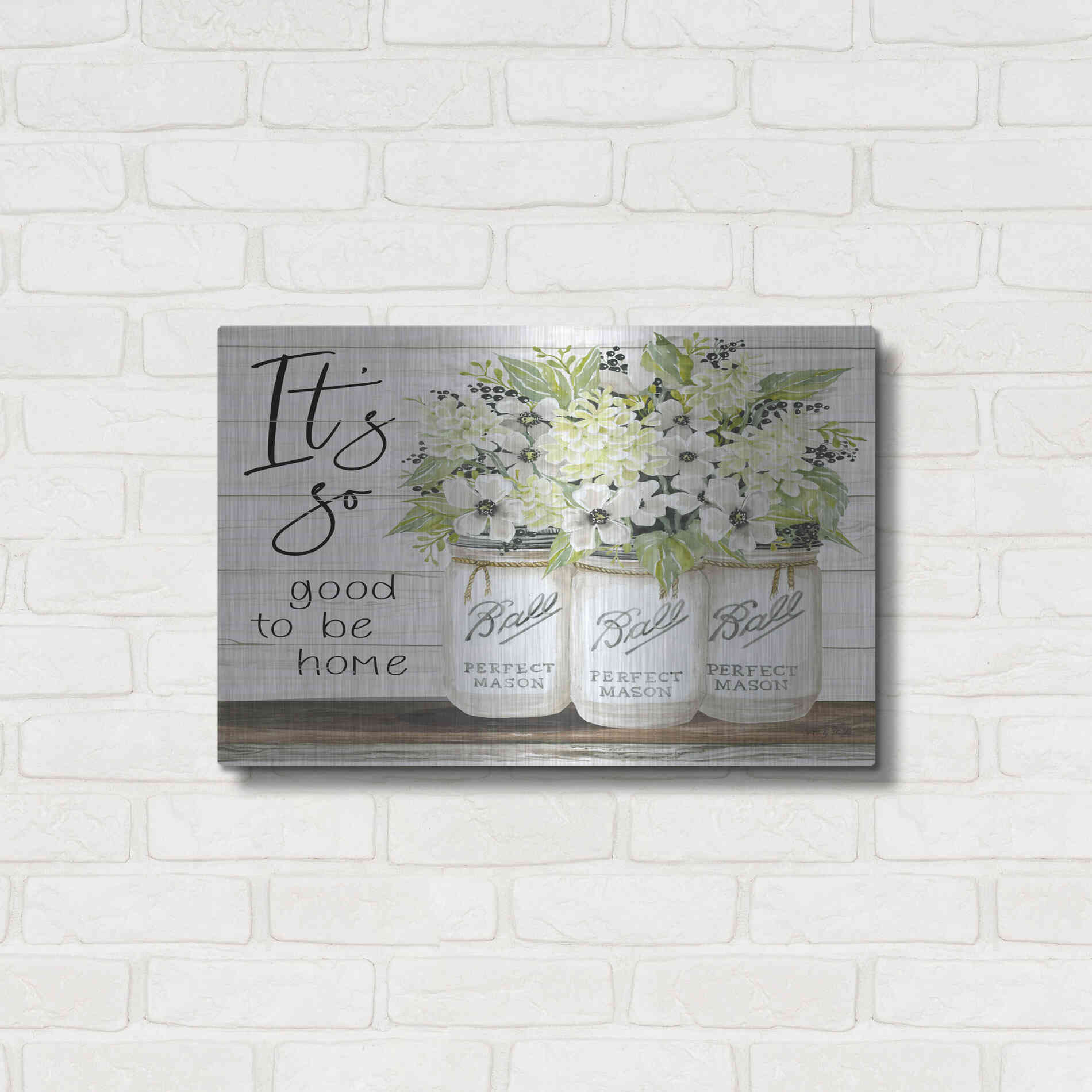 Luxe Metal Art 'It's So Good to be Home Ball Jars' by Cindy Jacobs, Metal Wall Art,24x16