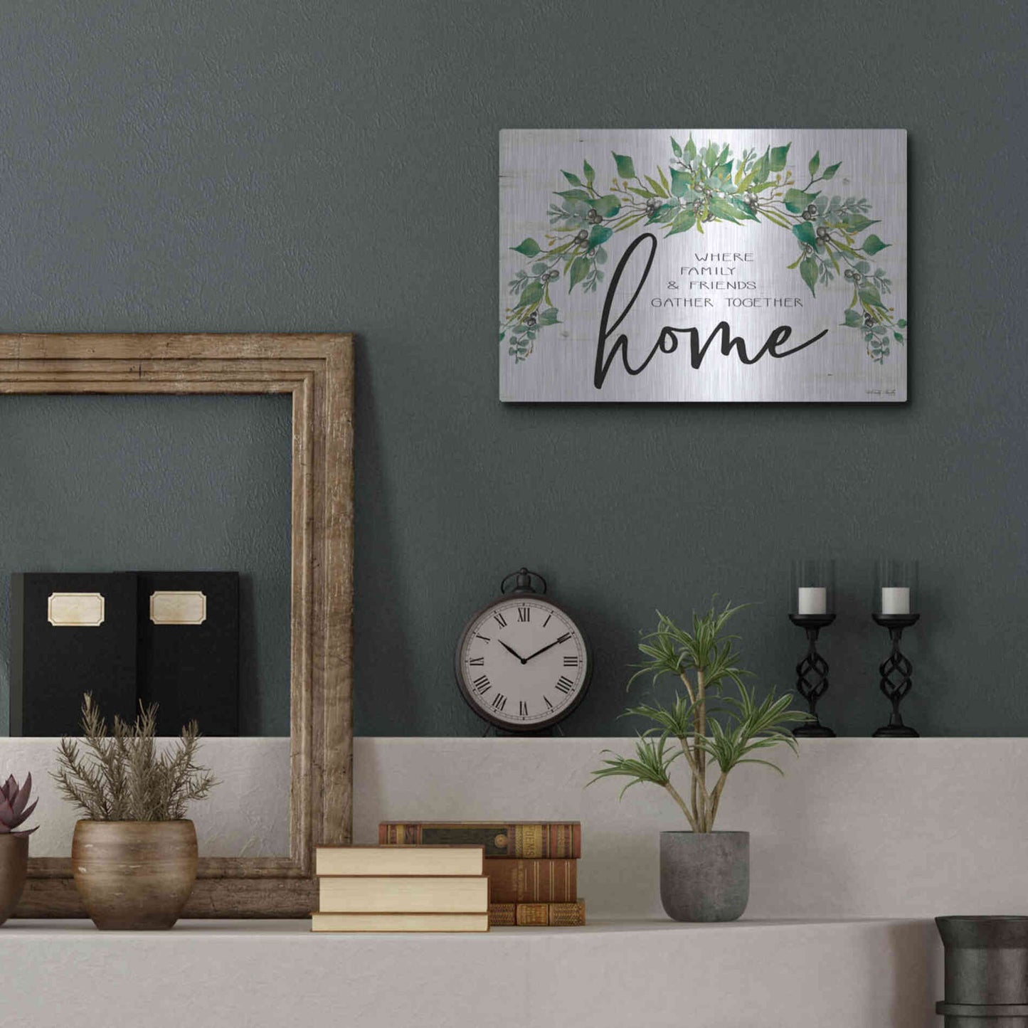 Luxe Metal Art 'Home - Where Family & Friends Gather Together...' by Cindy Jacobs, Metal Wall Art,16x12