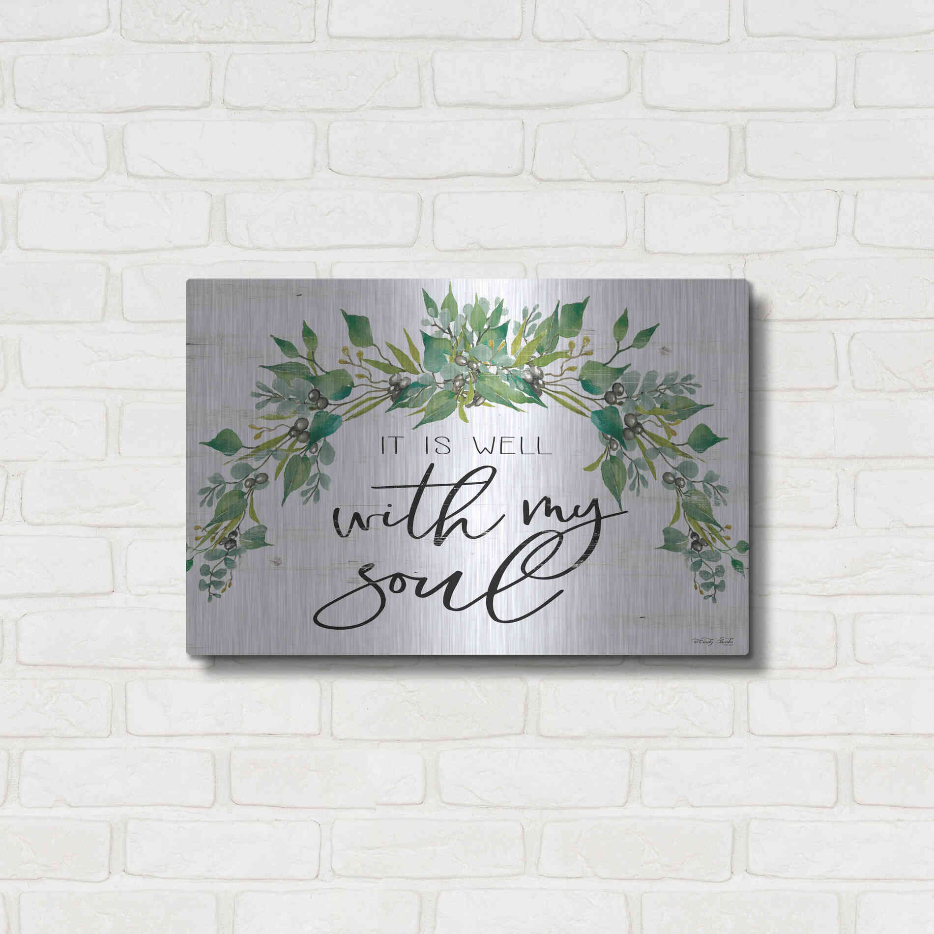 Luxe Metal Art 'It is Well With My Soul 2' by Cindy Jacobs, Metal Wall Art,24x16