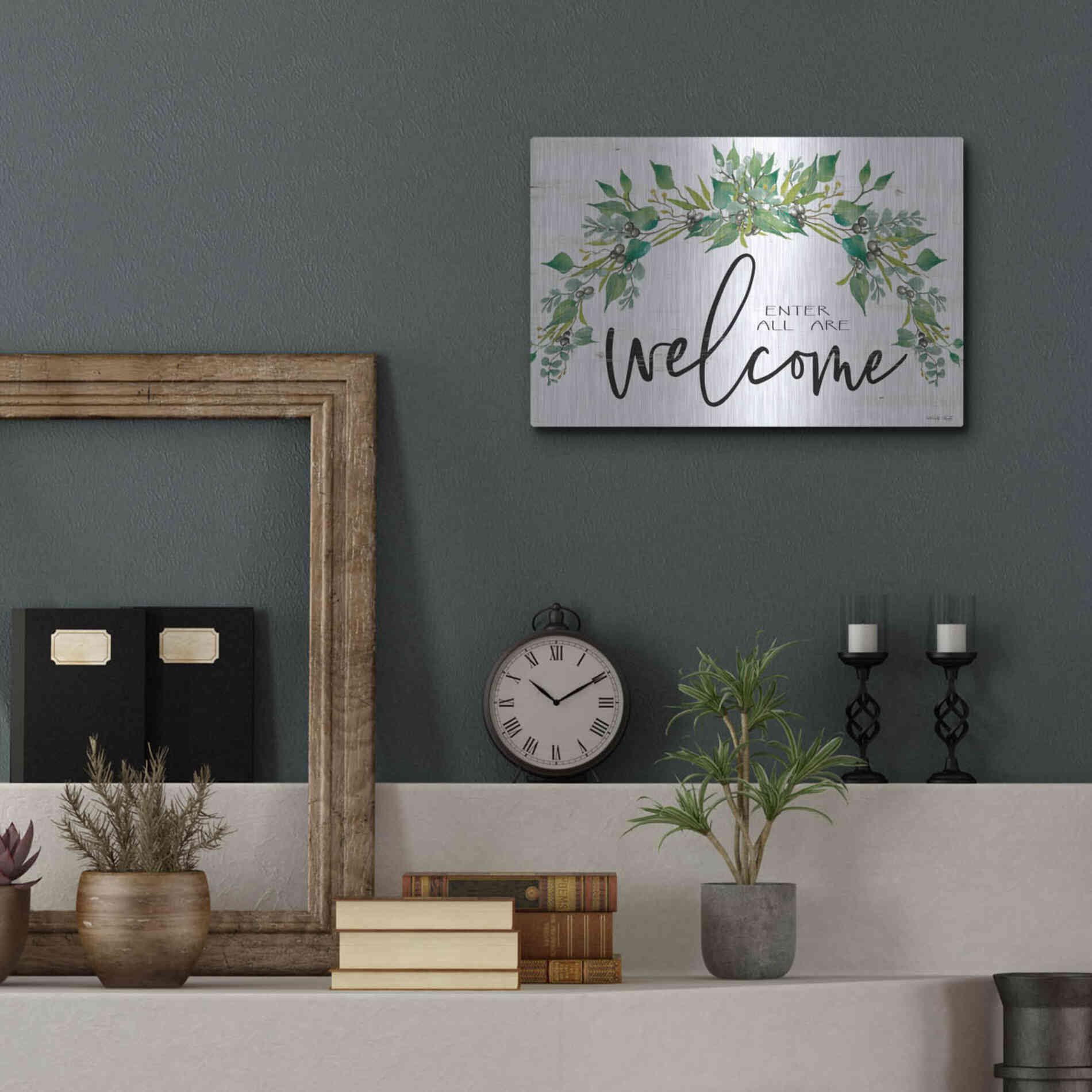 Luxe Metal Art 'Enter All Are Welcome' by Cindy Jacobs, Metal Wall Art,16x12