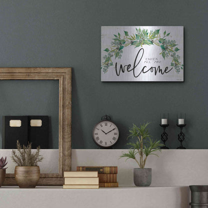 Luxe Metal Art 'Enter All Are Welcome' by Cindy Jacobs, Metal Wall Art,16x12