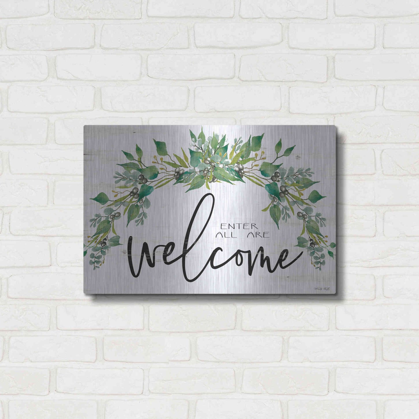 Luxe Metal Art 'Enter All Are Welcome' by Cindy Jacobs, Metal Wall Art,24x16
