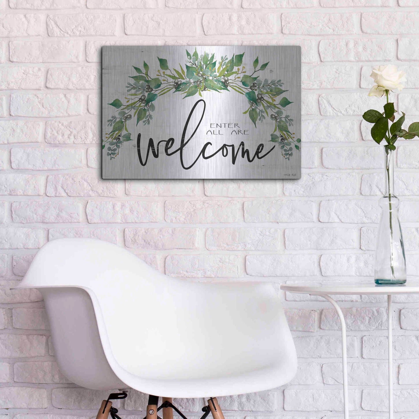 Luxe Metal Art 'Enter All Are Welcome' by Cindy Jacobs, Metal Wall Art,24x16