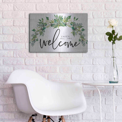 Luxe Metal Art 'Enter All Are Welcome' by Cindy Jacobs, Metal Wall Art,24x16