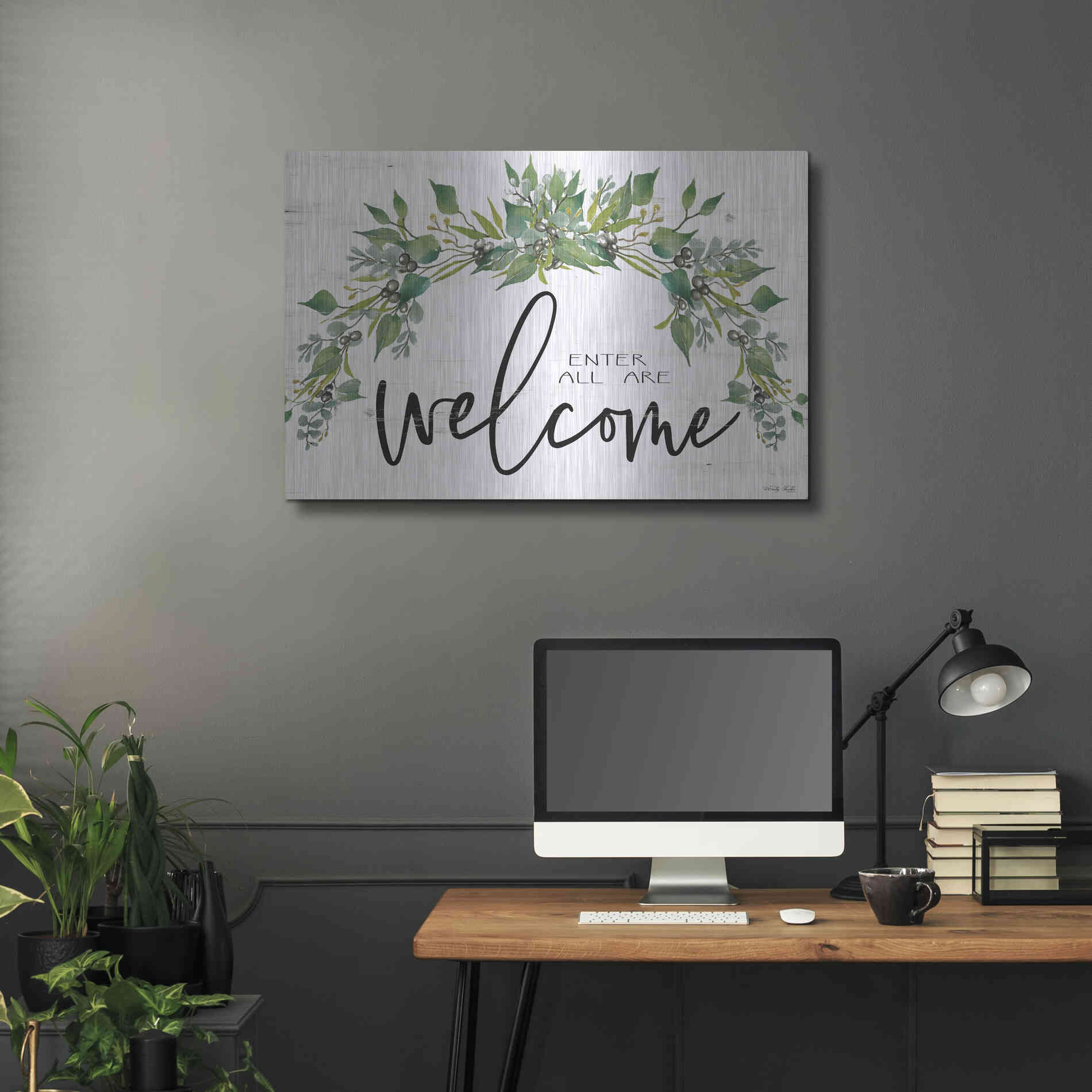 Luxe Metal Art 'Enter All Are Welcome' by Cindy Jacobs, Metal Wall Art,36x24