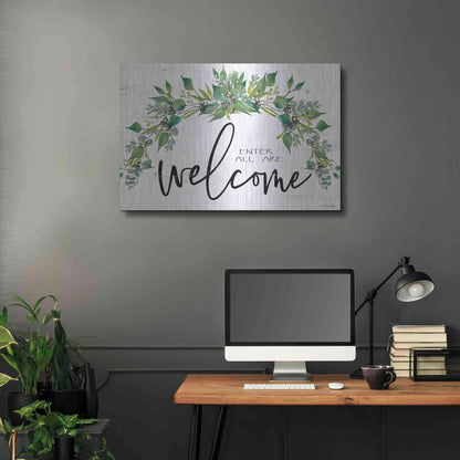 Luxe Metal Art 'Enter All Are Welcome' by Cindy Jacobs, Metal Wall Art,36x24