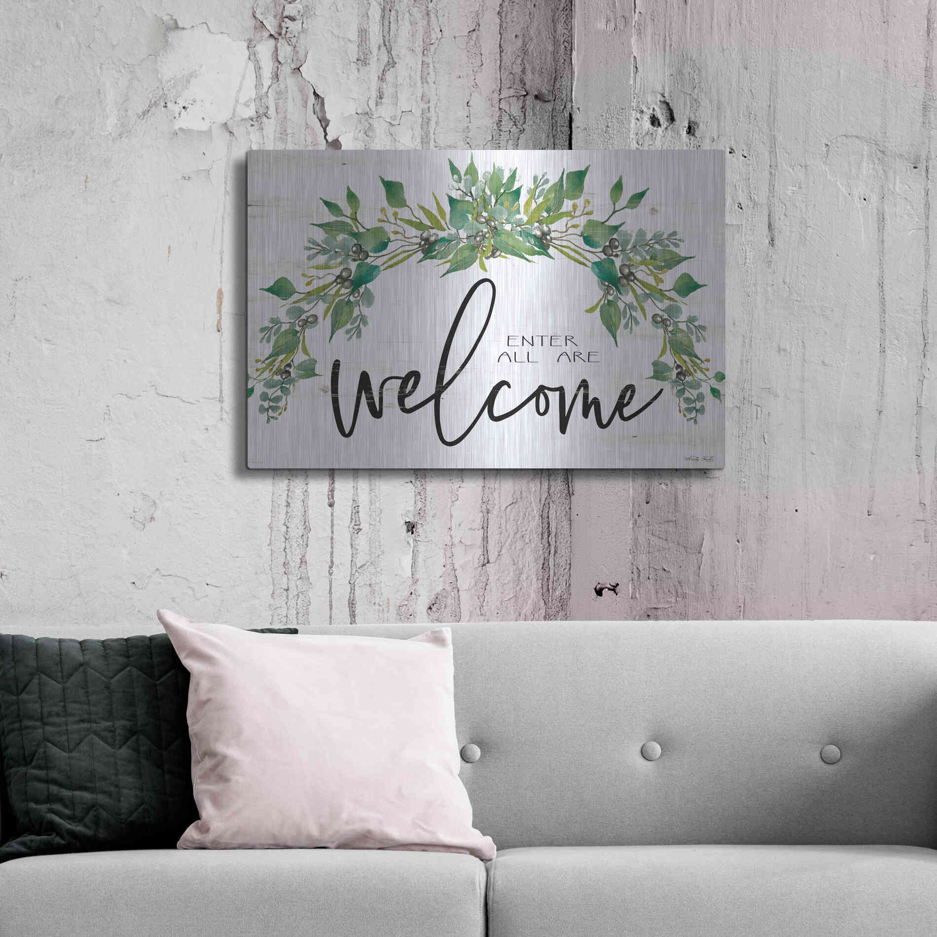 Luxe Metal Art 'Enter All Are Welcome' by Cindy Jacobs, Metal Wall Art,36x24
