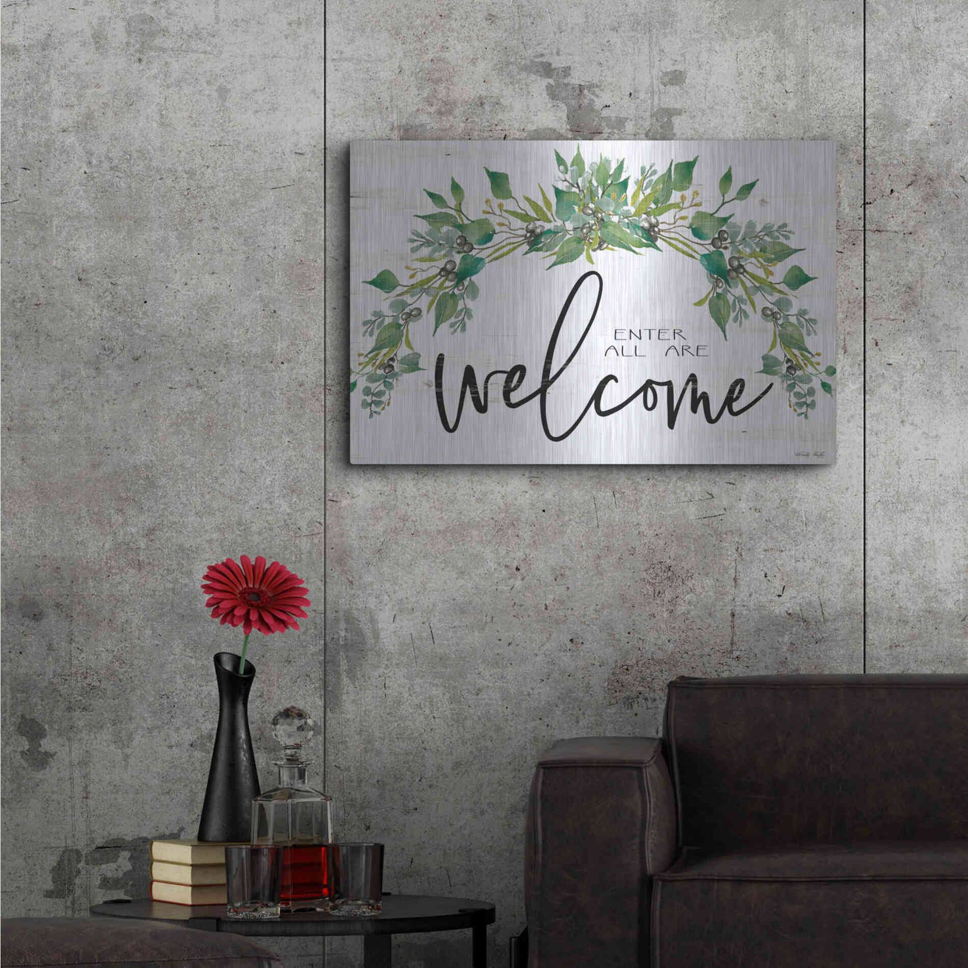 Luxe Metal Art 'Enter All Are Welcome' by Cindy Jacobs, Metal Wall Art,36x24
