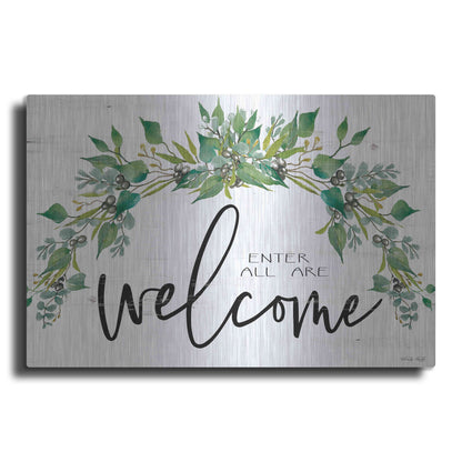 Luxe Metal Art 'Enter All Are Welcome' by Cindy Jacobs, Metal Wall Art