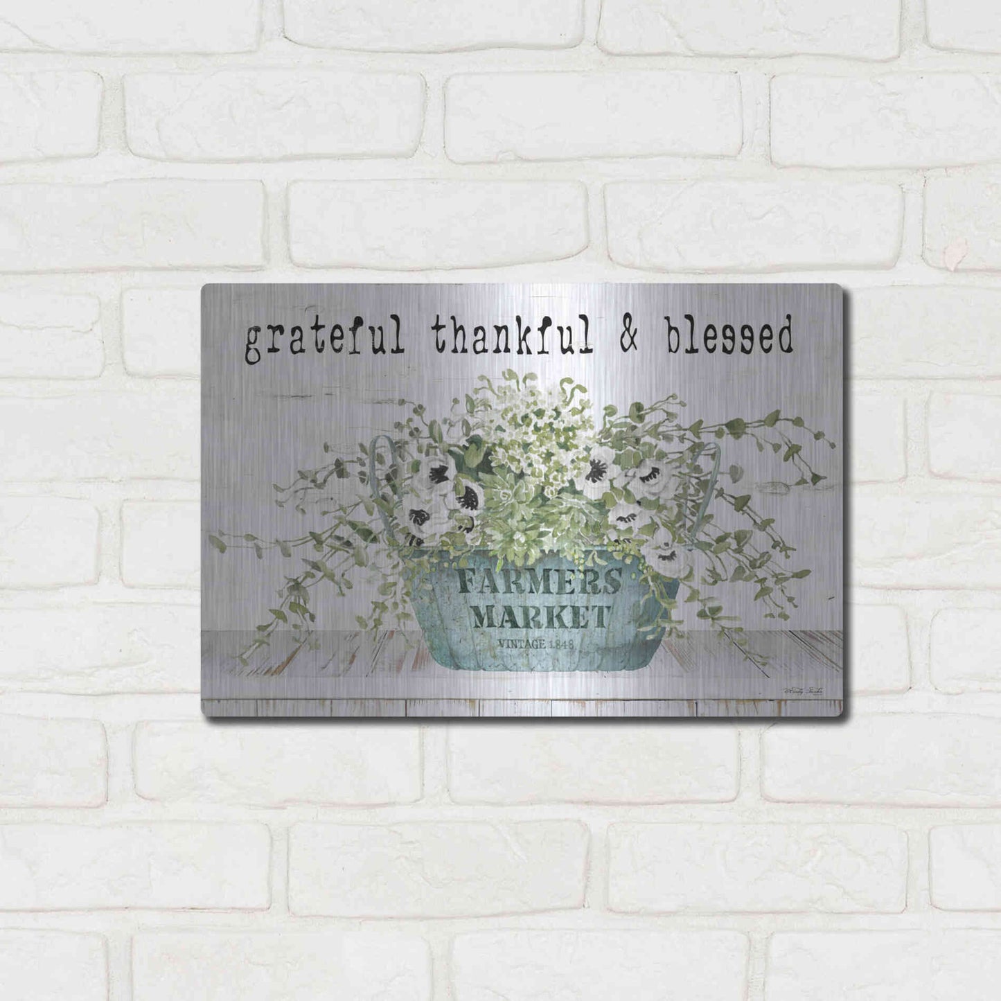 Luxe Metal Art 'Grateful Thankful & Blessed' by Cindy Jacobs, Metal Wall Art,16x12