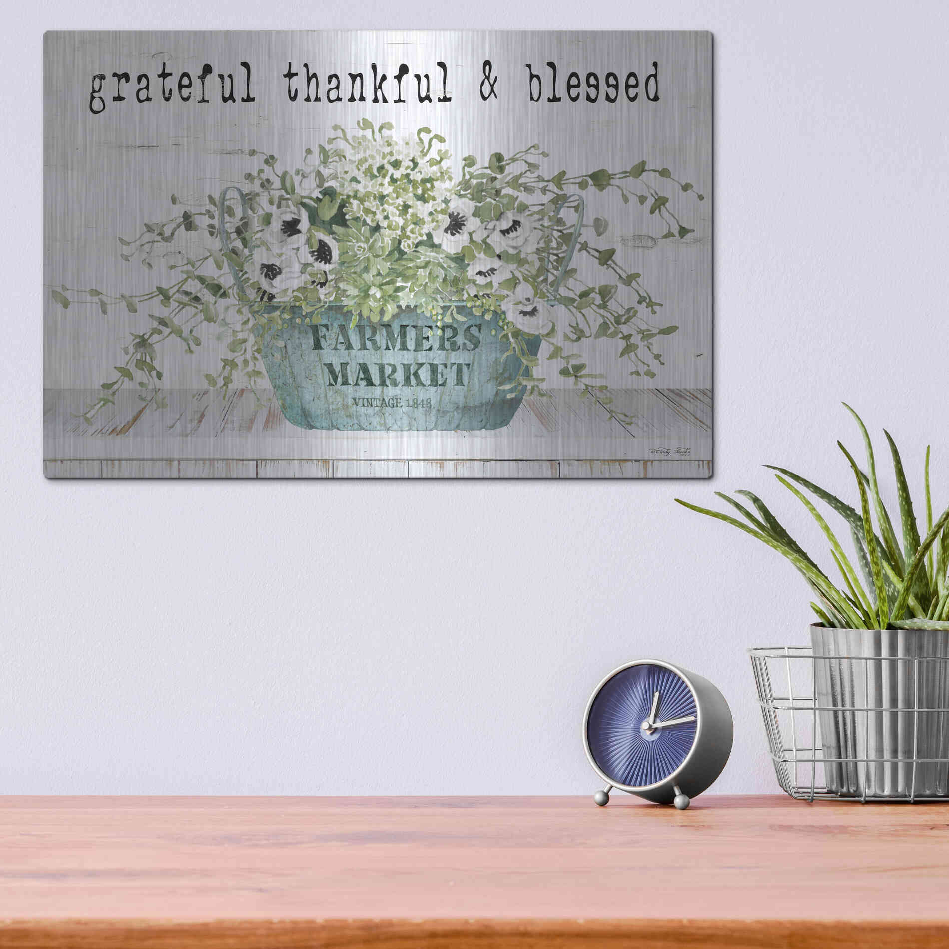 Luxe Metal Art 'Grateful Thankful & Blessed' by Cindy Jacobs, Metal Wall Art,16x12