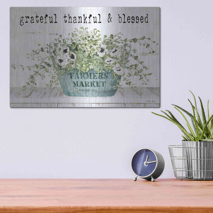 Luxe Metal Art 'Grateful Thankful & Blessed' by Cindy Jacobs, Metal Wall Art,16x12