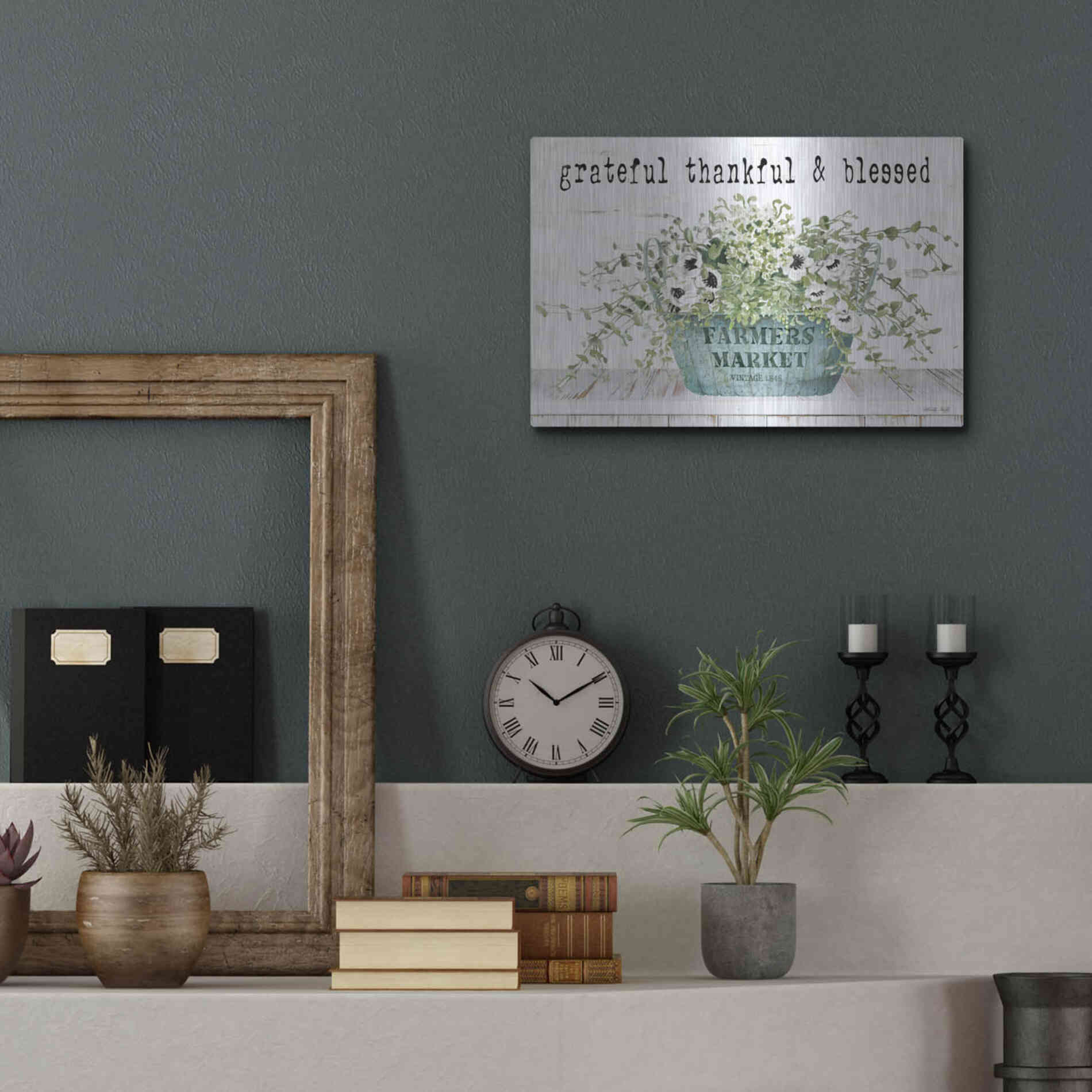 Luxe Metal Art 'Grateful Thankful & Blessed' by Cindy Jacobs, Metal Wall Art,16x12