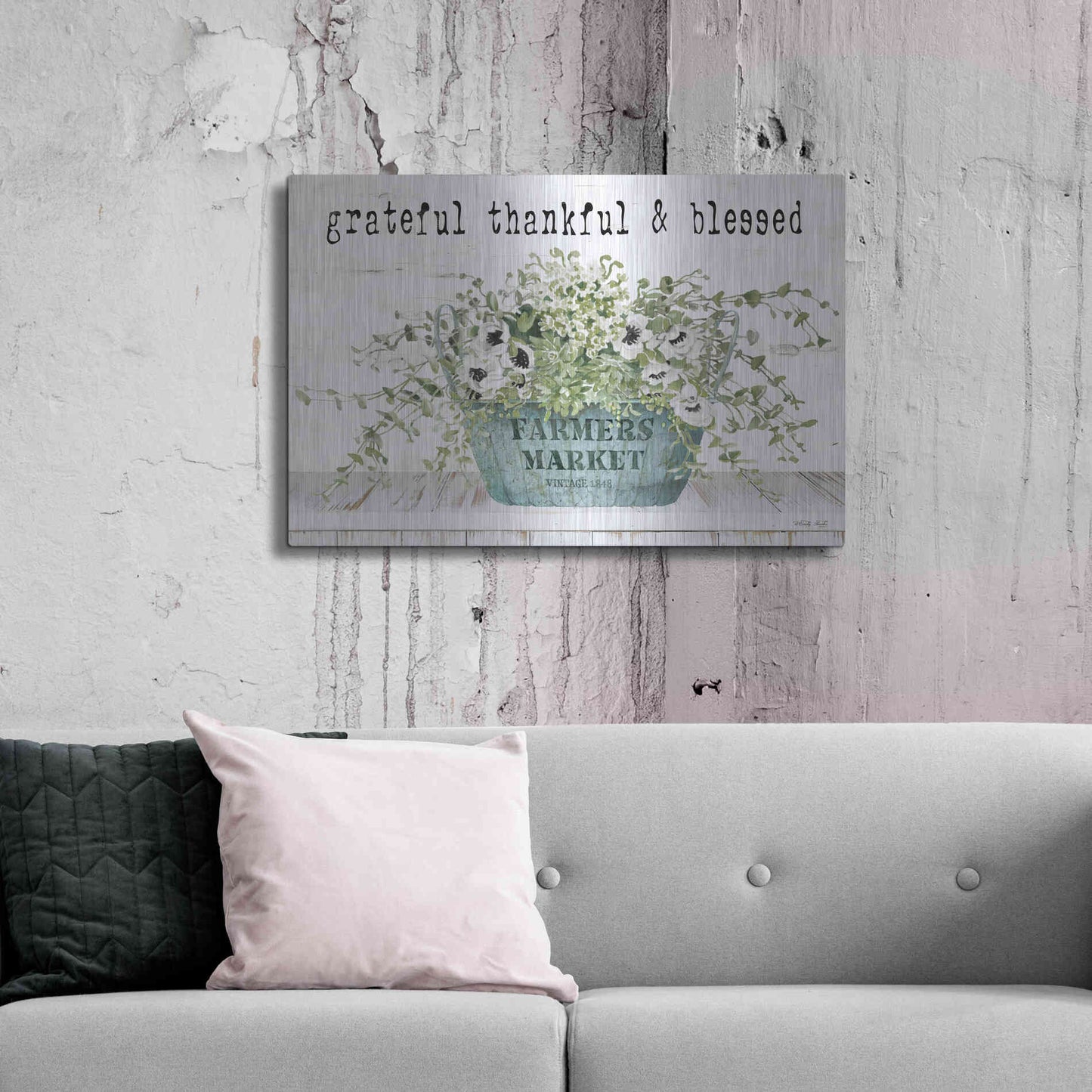 Luxe Metal Art 'Grateful Thankful & Blessed' by Cindy Jacobs, Metal Wall Art,36x24