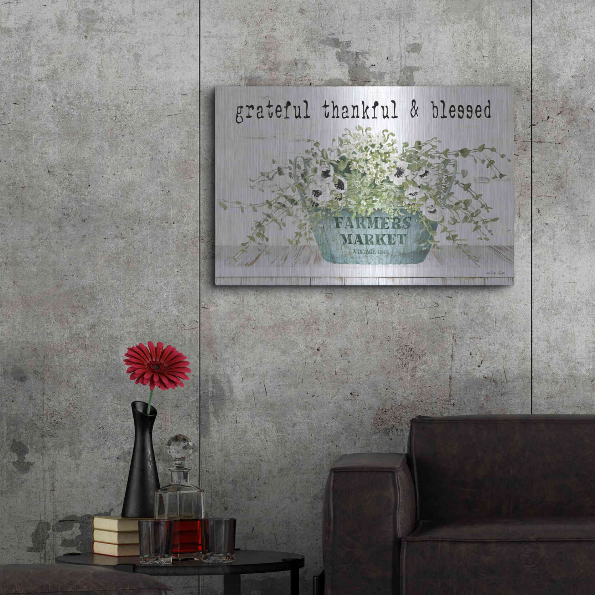 Luxe Metal Art 'Grateful Thankful & Blessed' by Cindy Jacobs, Metal Wall Art,36x24