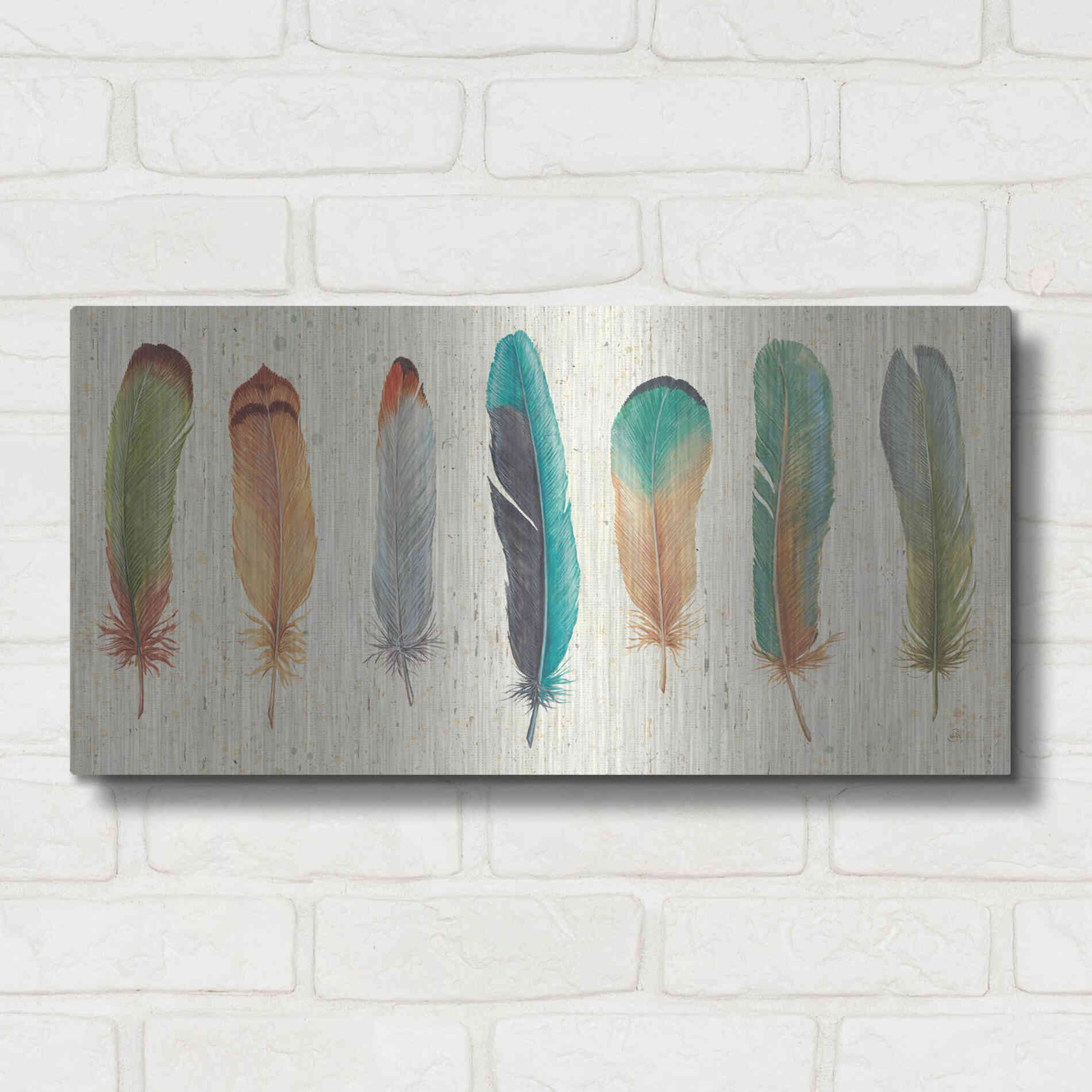Luxe Metal Art 'Feather Tales VII' by Daphne Brissonet, Metal Wall Art,24x12
