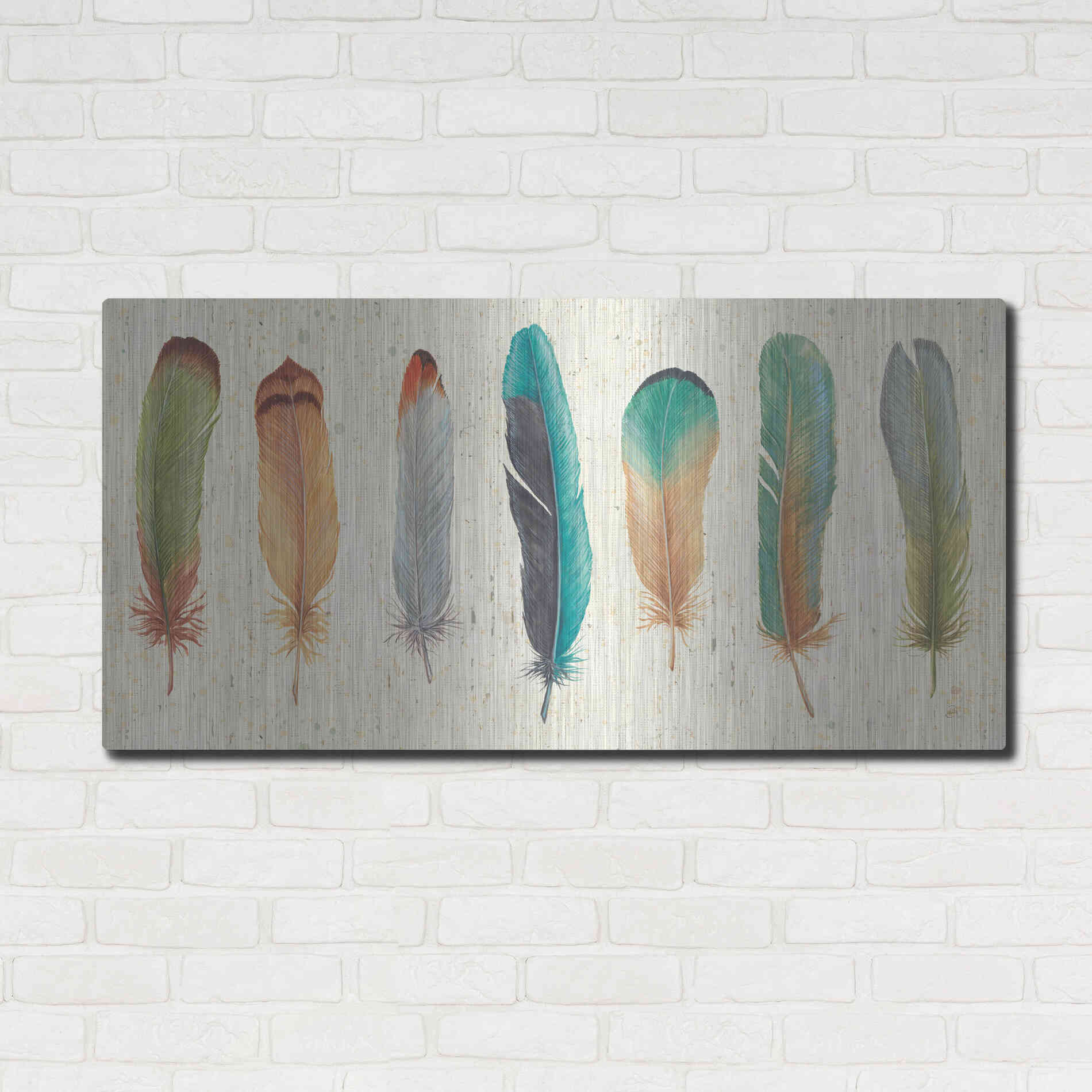 Luxe Metal Art 'Feather Tales VII' by Daphne Brissonet, Metal Wall Art,48x24