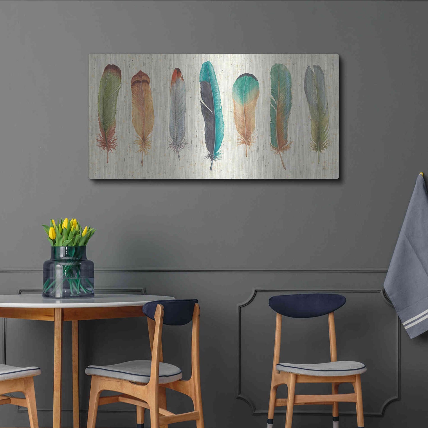 Luxe Metal Art 'Feather Tales VII' by Daphne Brissonet, Metal Wall Art,48x24