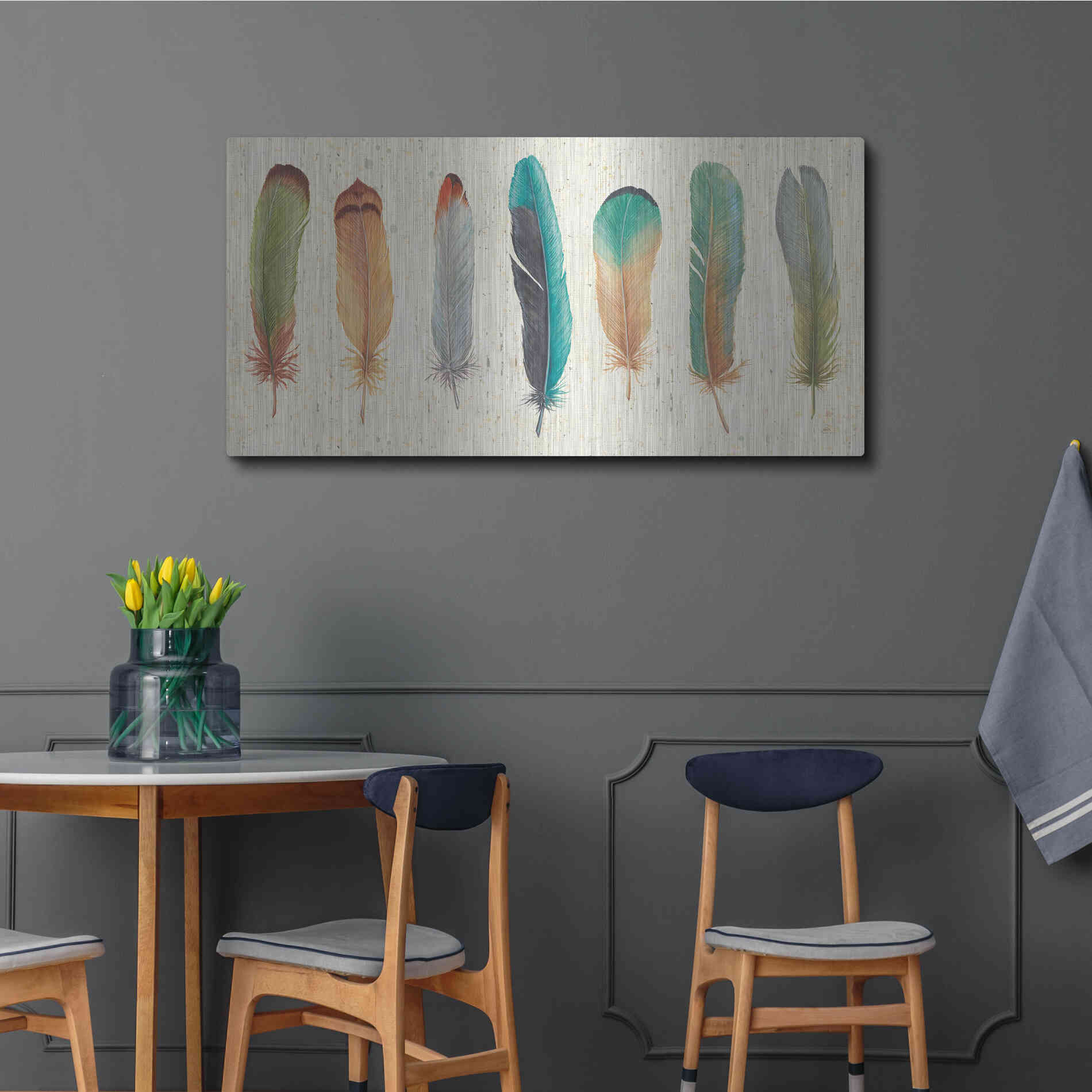 Luxe Metal Art 'Feather Tales VII' by Daphne Brissonet, Metal Wall Art,48x24