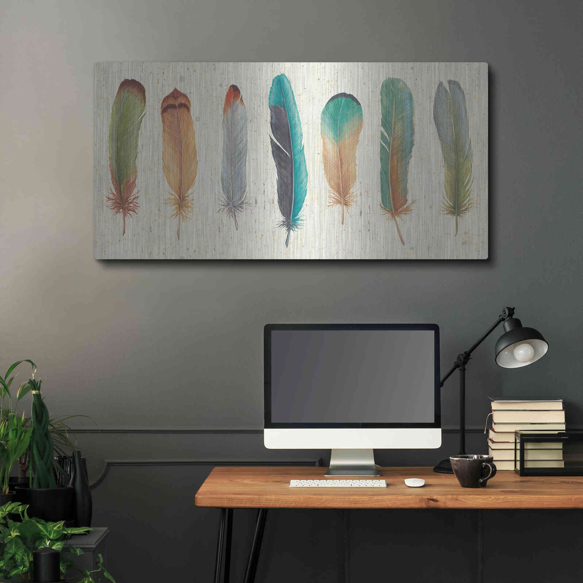 Luxe Metal Art 'Feather Tales VII' by Daphne Brissonet, Metal Wall Art,48x24
