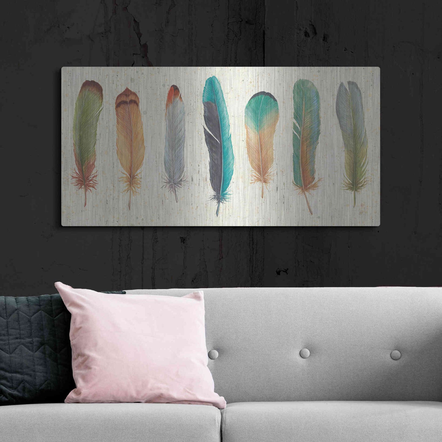 Luxe Metal Art 'Feather Tales VII' by Daphne Brissonet, Metal Wall Art,48x24
