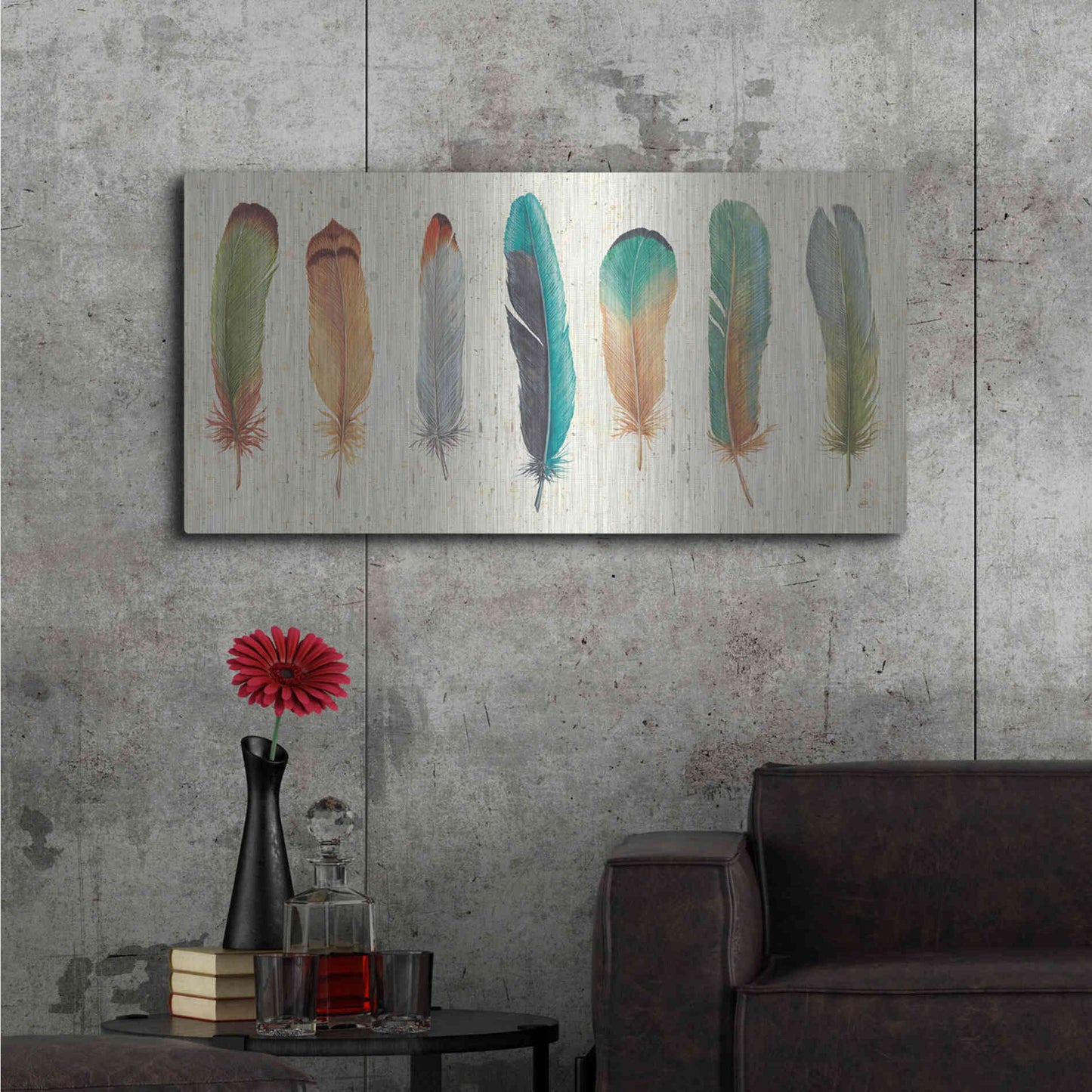 Luxe Metal Art 'Feather Tales VII' by Daphne Brissonet, Metal Wall Art,48x24