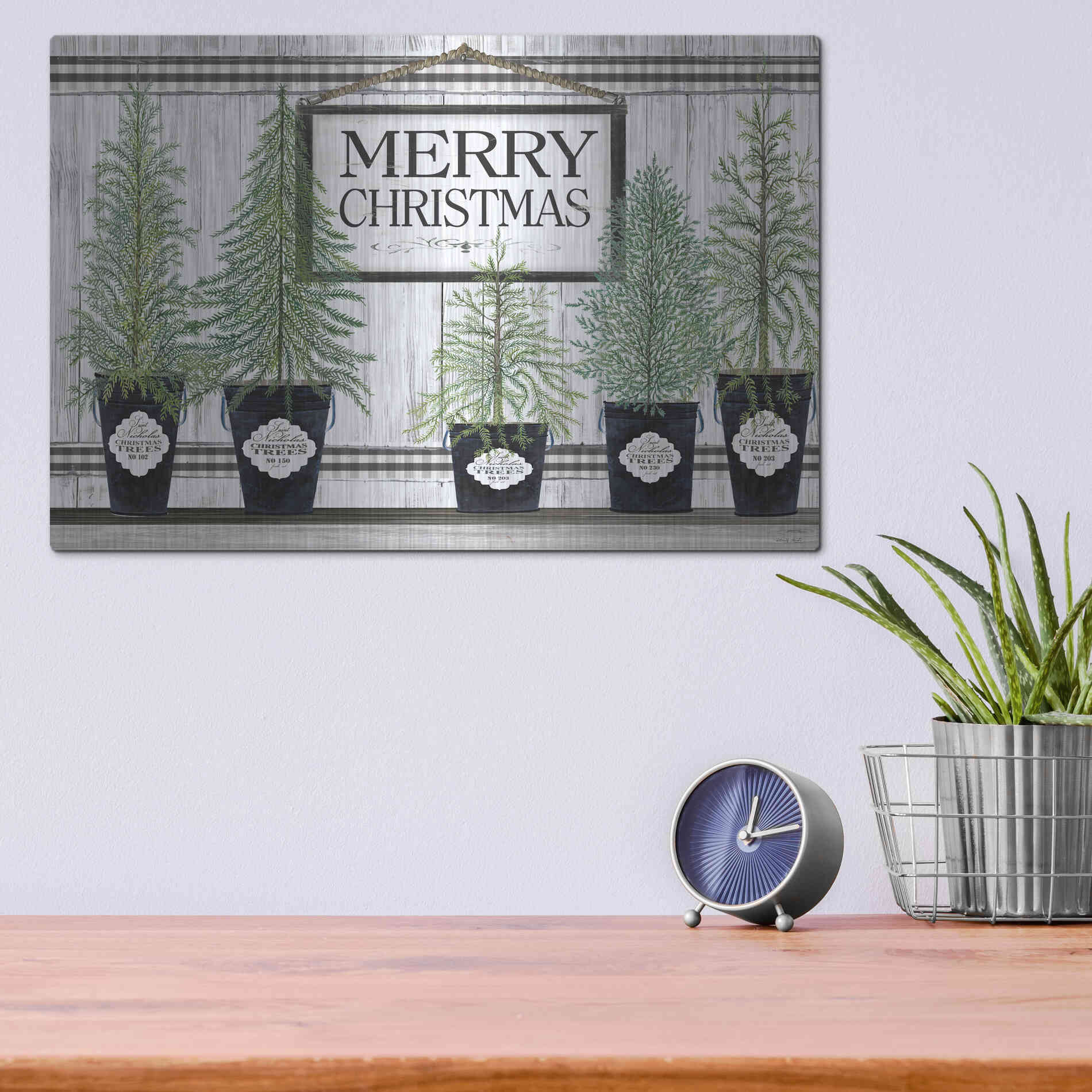 Luxe Metal Art 'Trees of Christmas' by Cindy Jacobs, Metal Wall Art,16x12