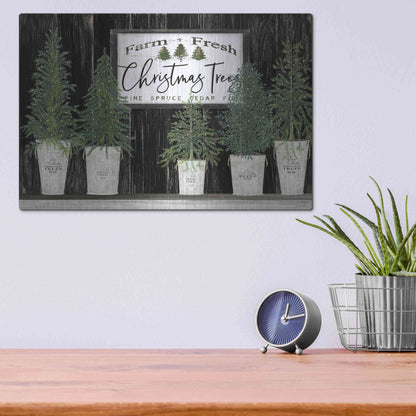 Luxe Metal Art 'Farm Fresh Trees of Christmas' by Cindy Jacobs, Metal Wall Art,16x12