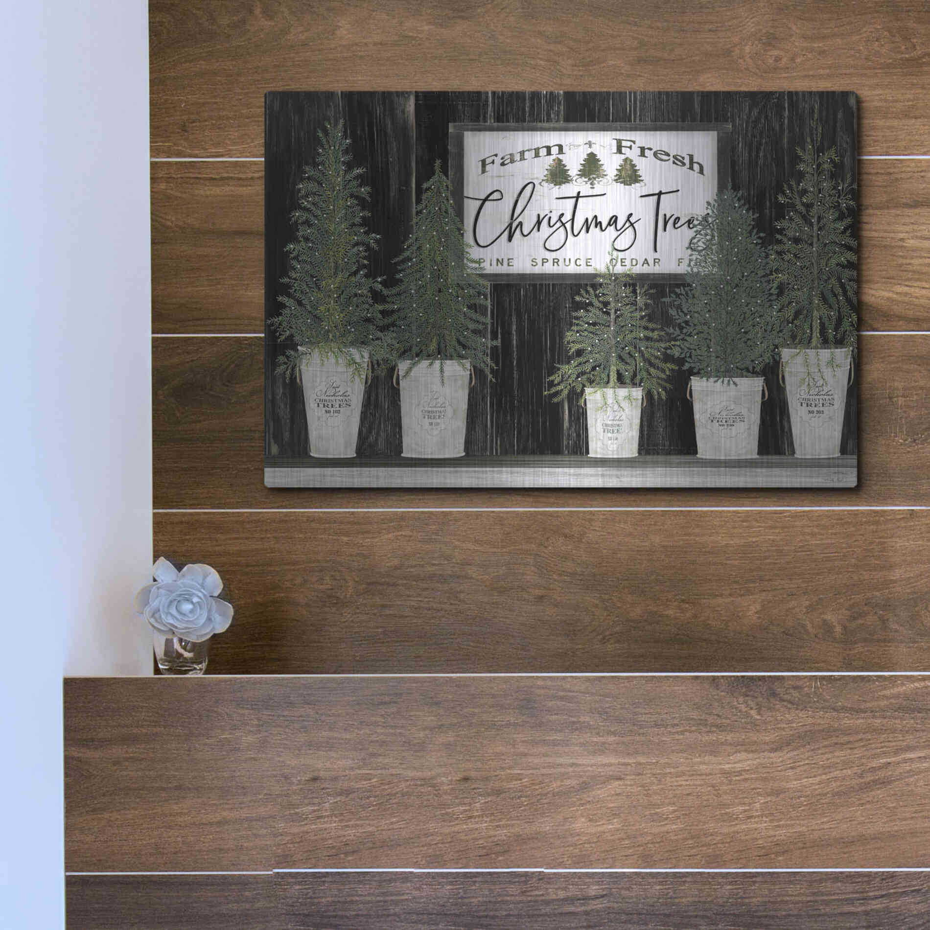 Luxe Metal Art 'Farm Fresh Trees of Christmas' by Cindy Jacobs, Metal Wall Art,16x12