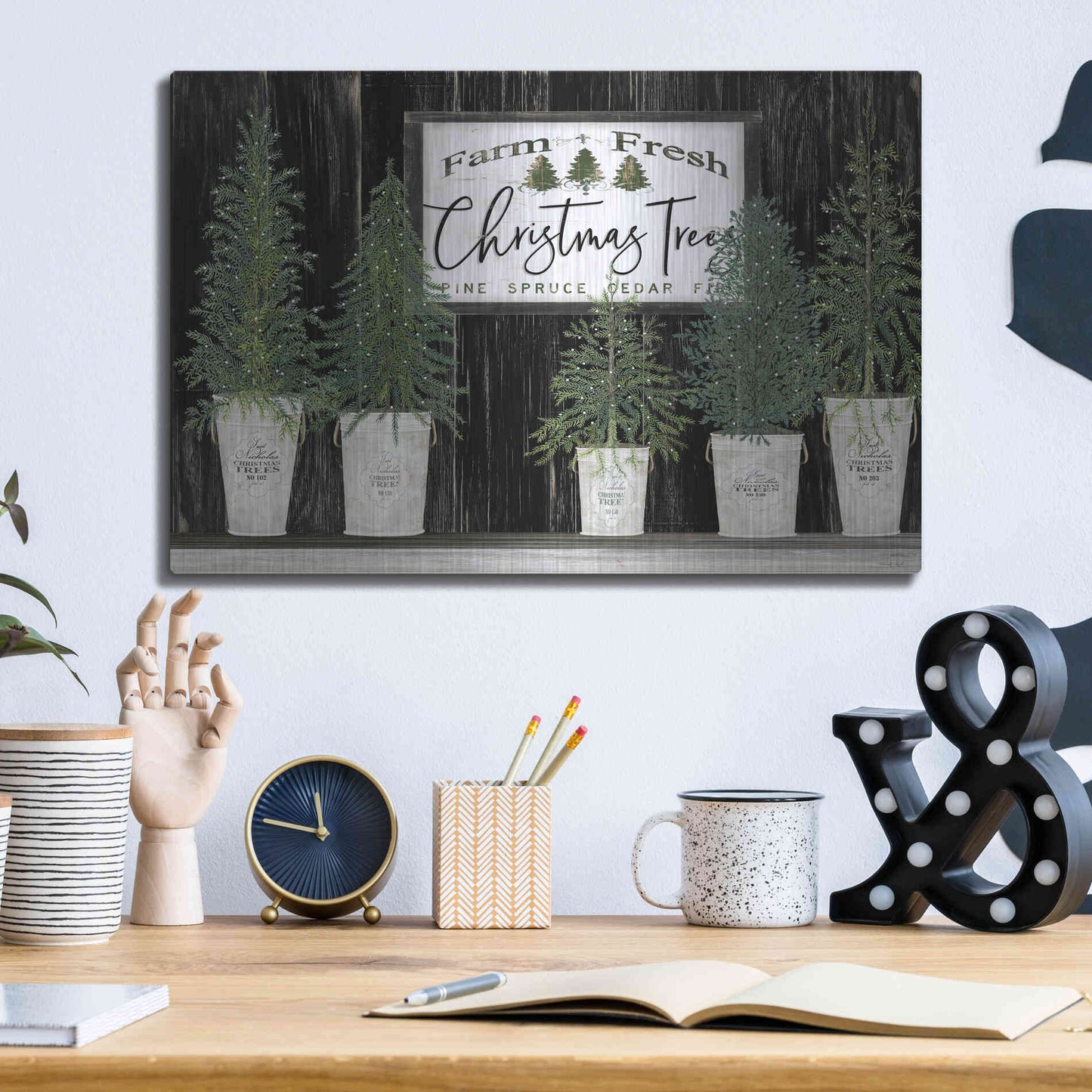 Luxe Metal Art 'Farm Fresh Trees of Christmas' by Cindy Jacobs, Metal Wall Art,16x12