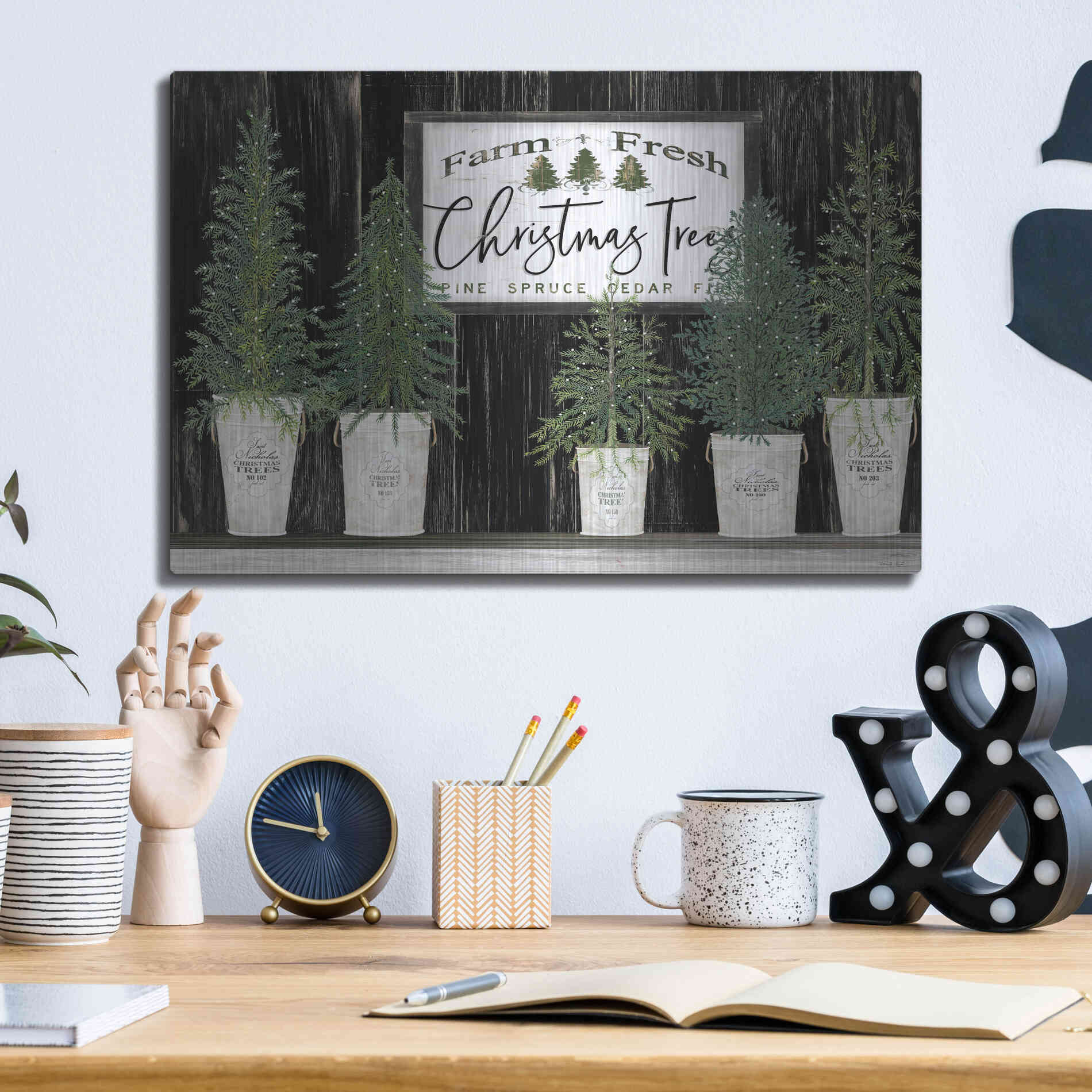 Luxe Metal Art 'Farm Fresh Trees of Christmas' by Cindy Jacobs, Metal Wall Art,16x12