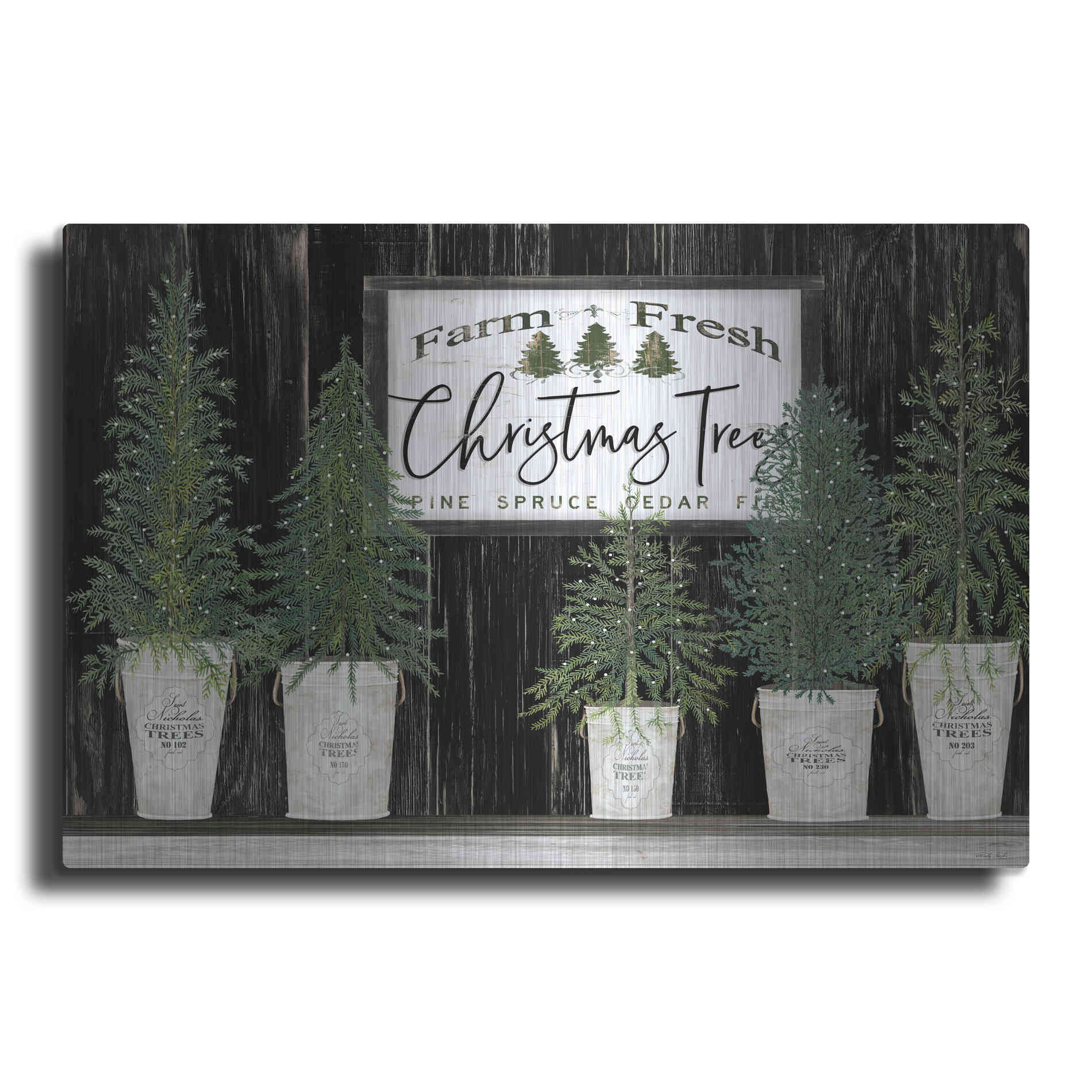 Luxe Metal Art 'Farm Fresh Trees of Christmas' by Cindy Jacobs, Metal Wall Art