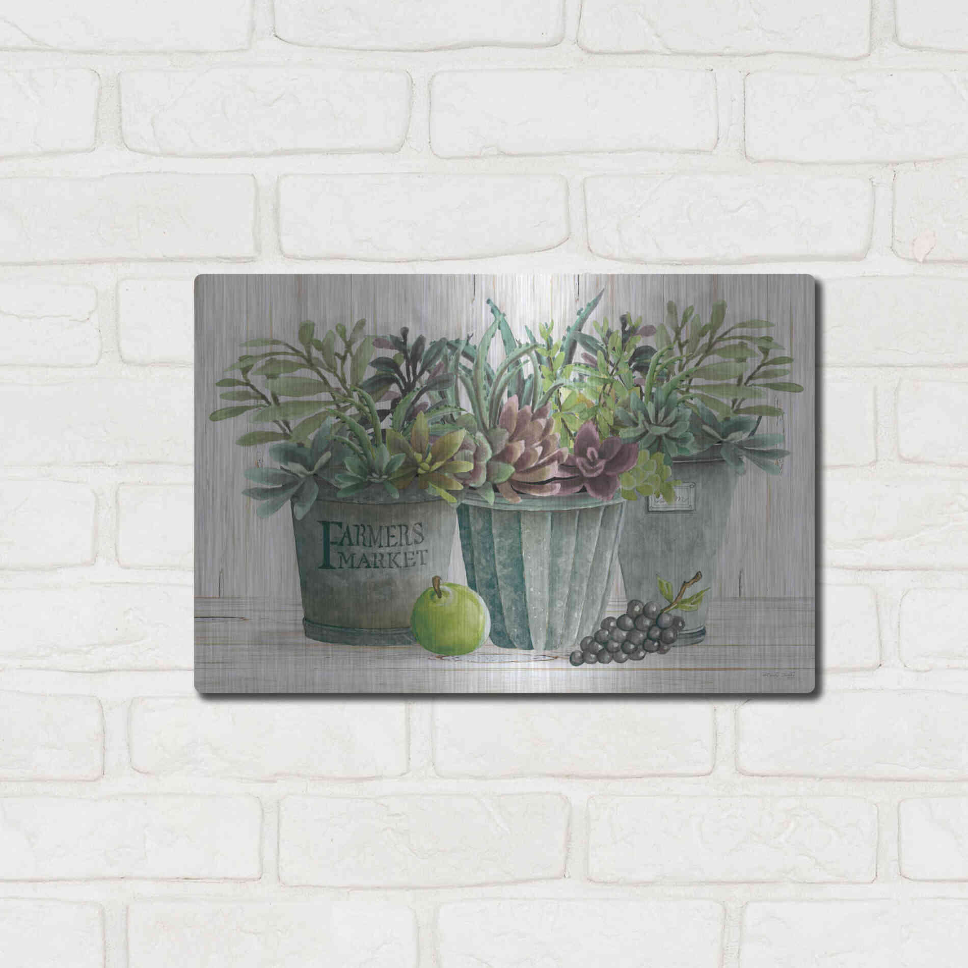 Luxe Metal Art 'Farmer Market Succulent Harvest' by Cindy Jacobs, Metal Wall Art,16x12