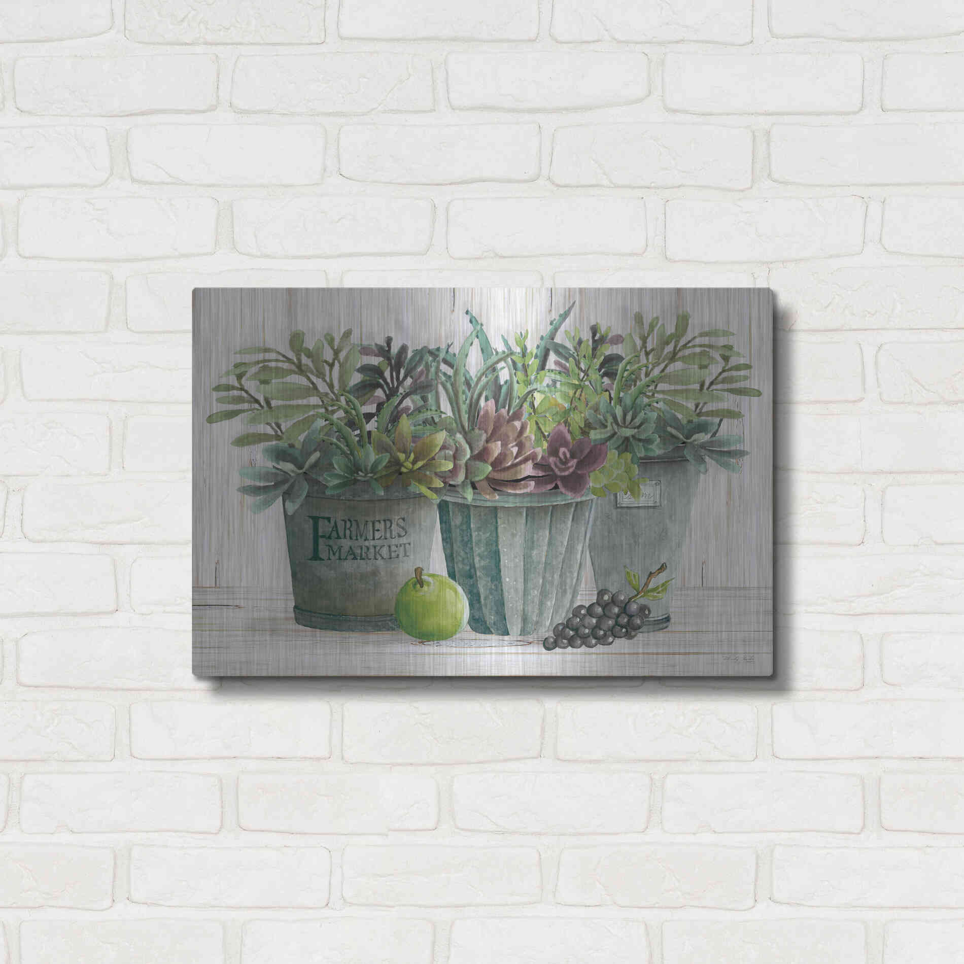 Luxe Metal Art 'Farmer Market Succulent Harvest' by Cindy Jacobs, Metal Wall Art,24x16