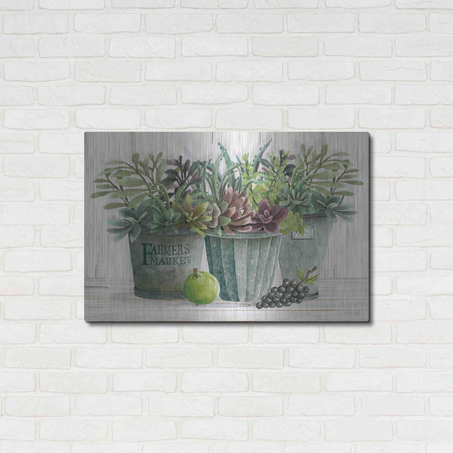 Luxe Metal Art 'Farmer Market Succulent Harvest' by Cindy Jacobs, Metal Wall Art,36x24