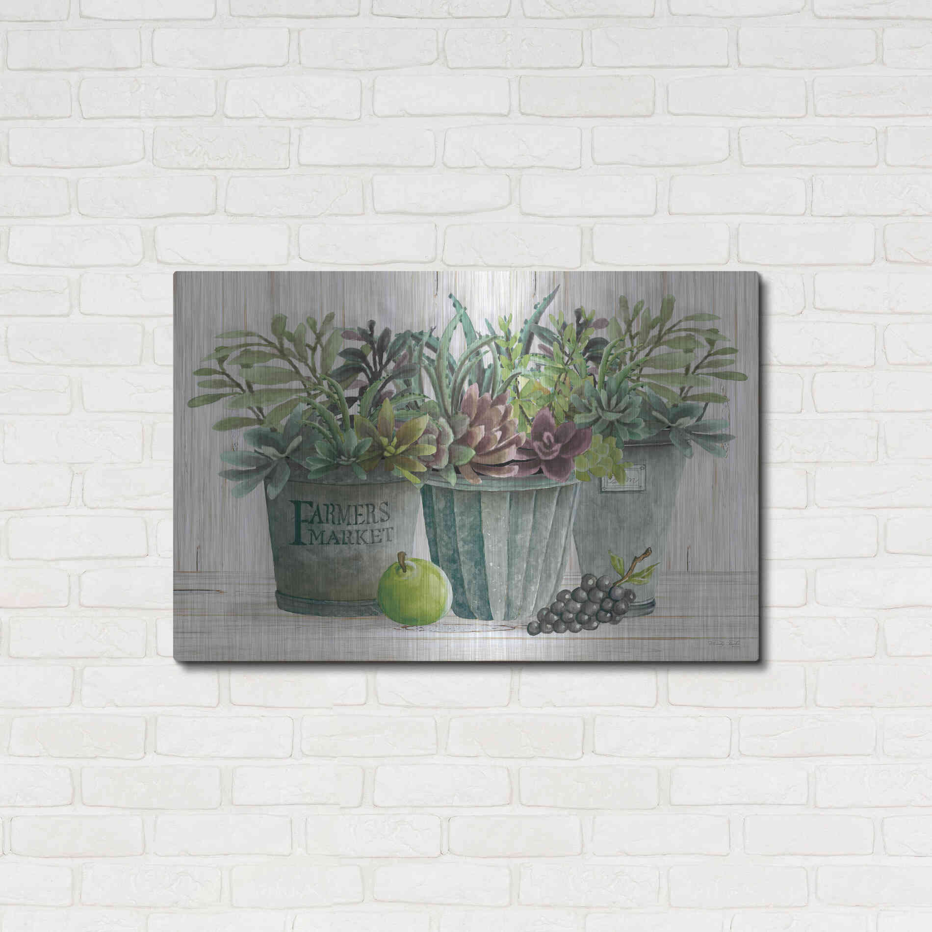 Luxe Metal Art 'Farmer Market Succulent Harvest' by Cindy Jacobs, Metal Wall Art,36x24