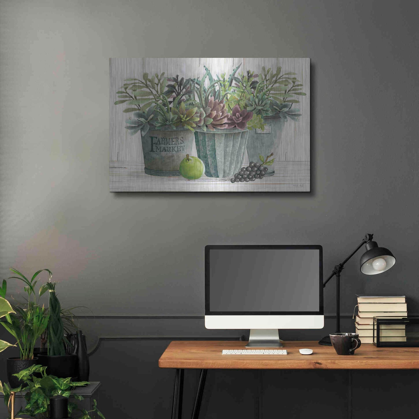 Luxe Metal Art 'Farmer Market Succulent Harvest' by Cindy Jacobs, Metal Wall Art,36x24