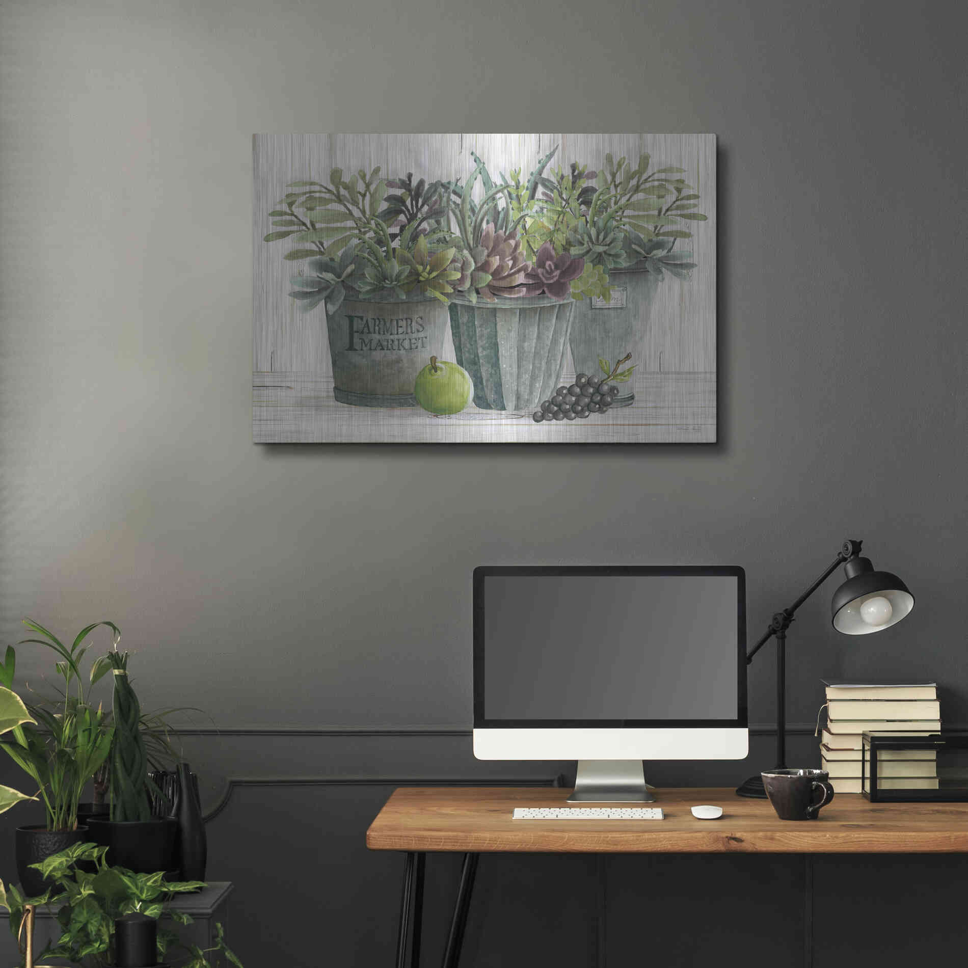 Luxe Metal Art 'Farmer Market Succulent Harvest' by Cindy Jacobs, Metal Wall Art,36x24