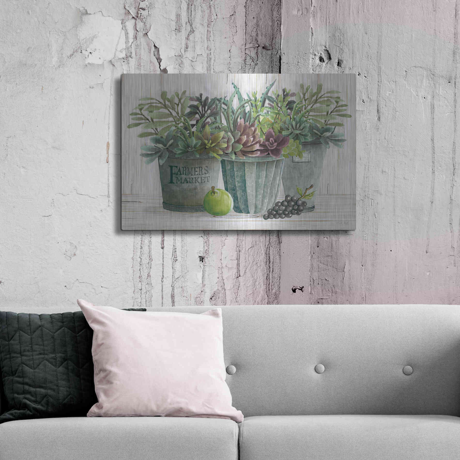 Luxe Metal Art 'Farmer Market Succulent Harvest' by Cindy Jacobs, Metal Wall Art,36x24