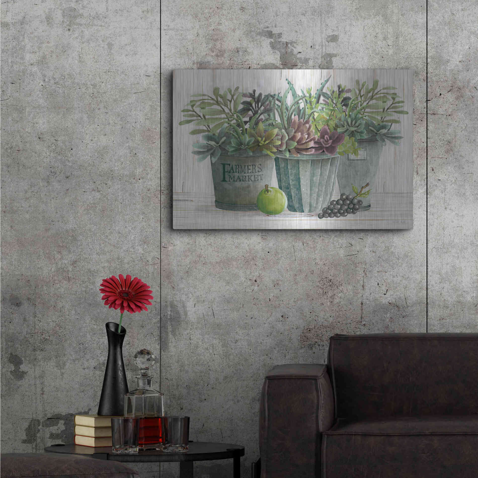 Luxe Metal Art 'Farmer Market Succulent Harvest' by Cindy Jacobs, Metal Wall Art,36x24