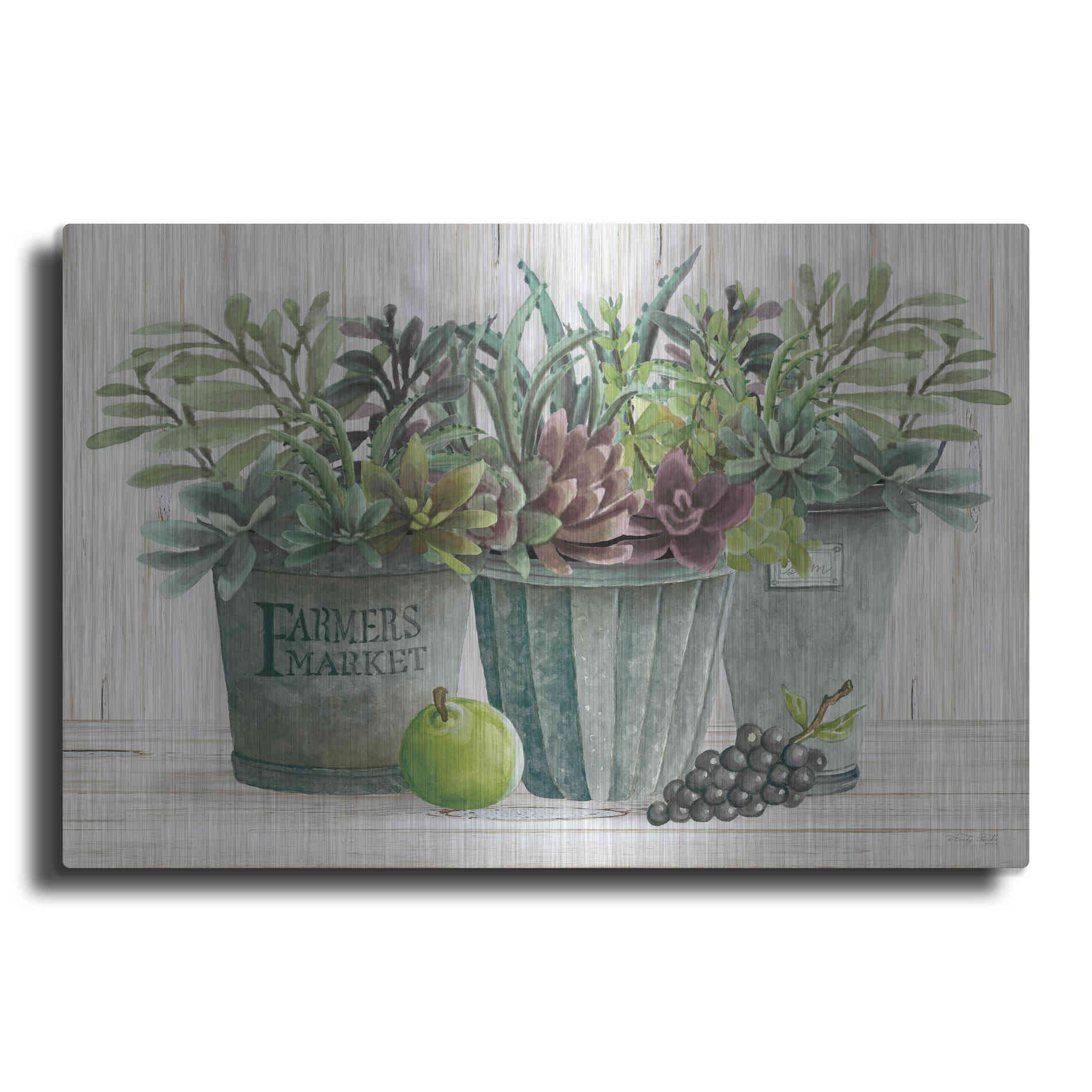 Luxe Metal Art 'Farmer Market Succulent Harvest' by Cindy Jacobs, Metal Wall Art